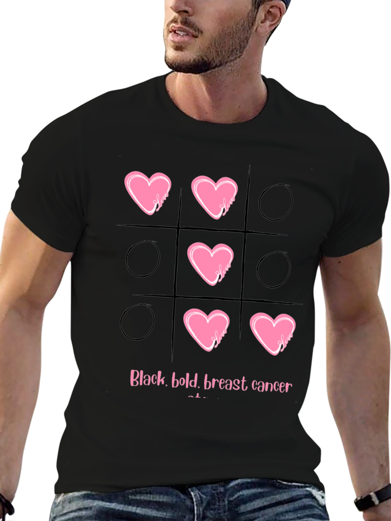 Black Breast Cancer Tic-Tac-Toe T-Shirt view 6