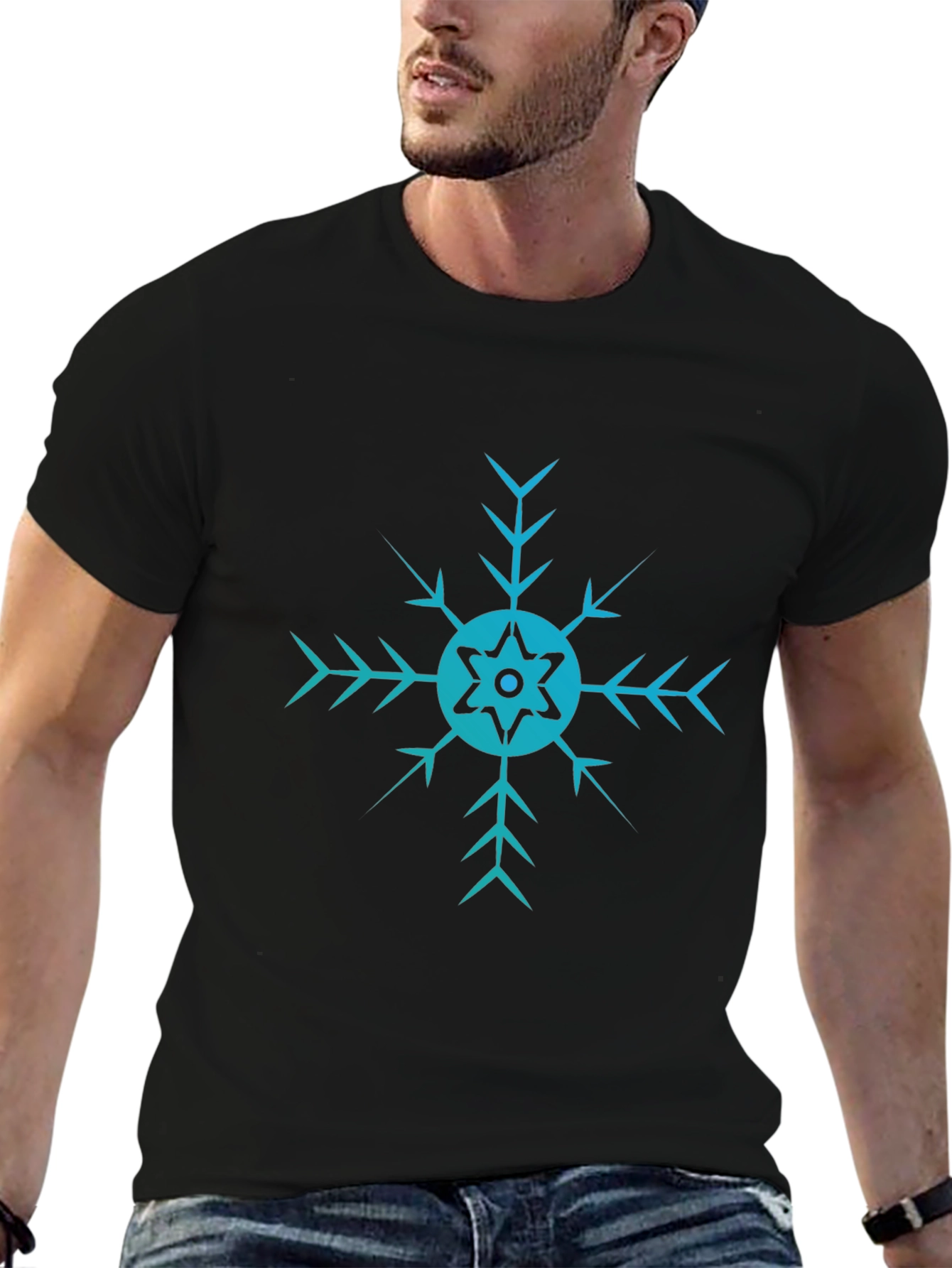 Black Cool Snowflake Graphic Black T-Shirt view 6