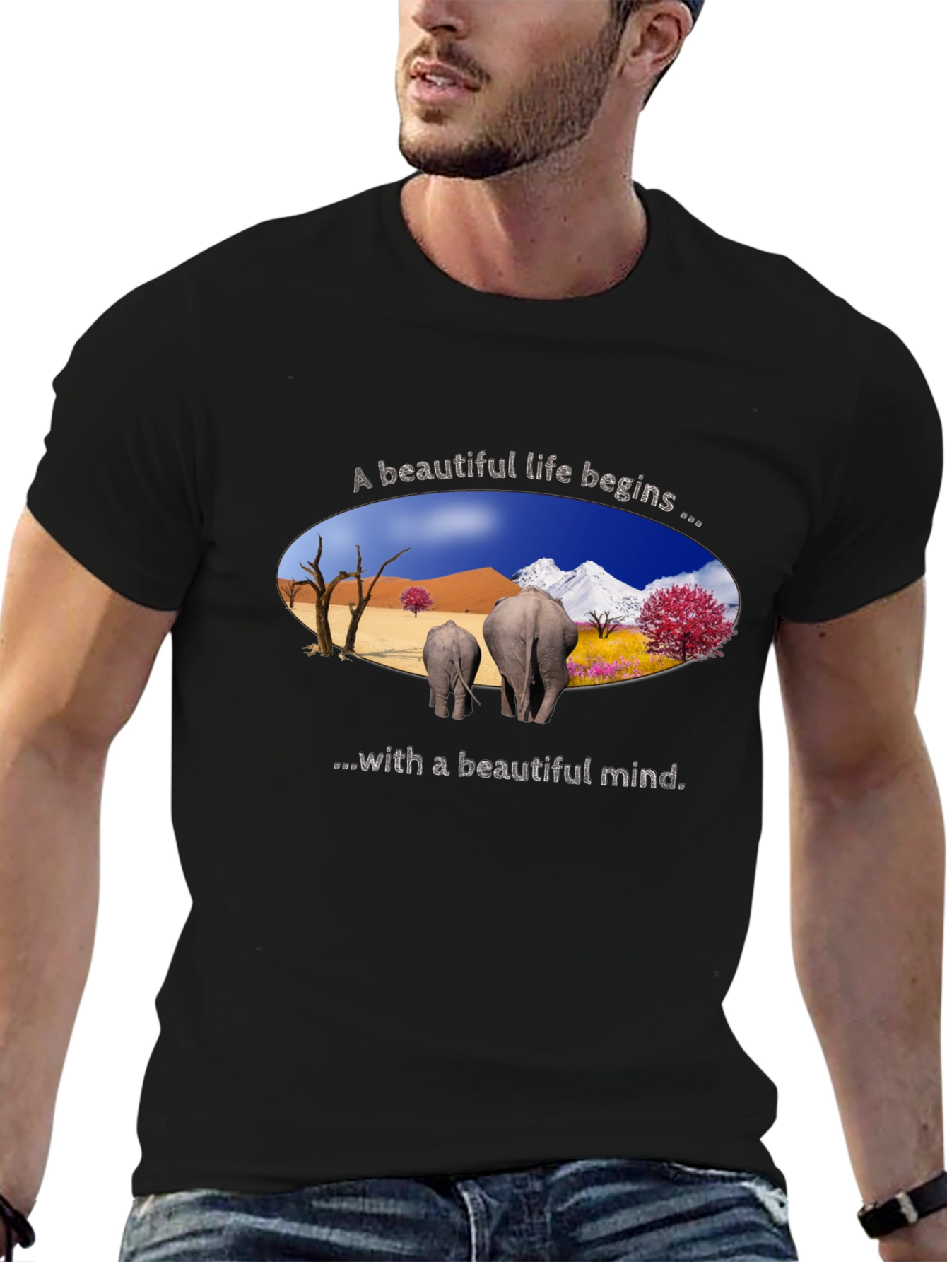 Black Beautiful Life Elephant Graphic Tee - Black view 6