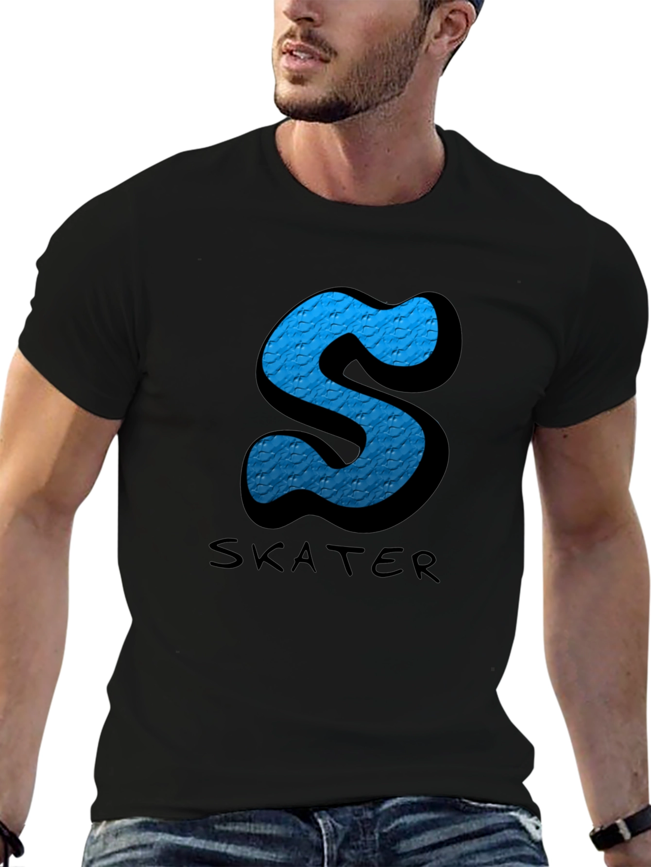 Black Skater S Letter Graphic Black T-Shirt view 6