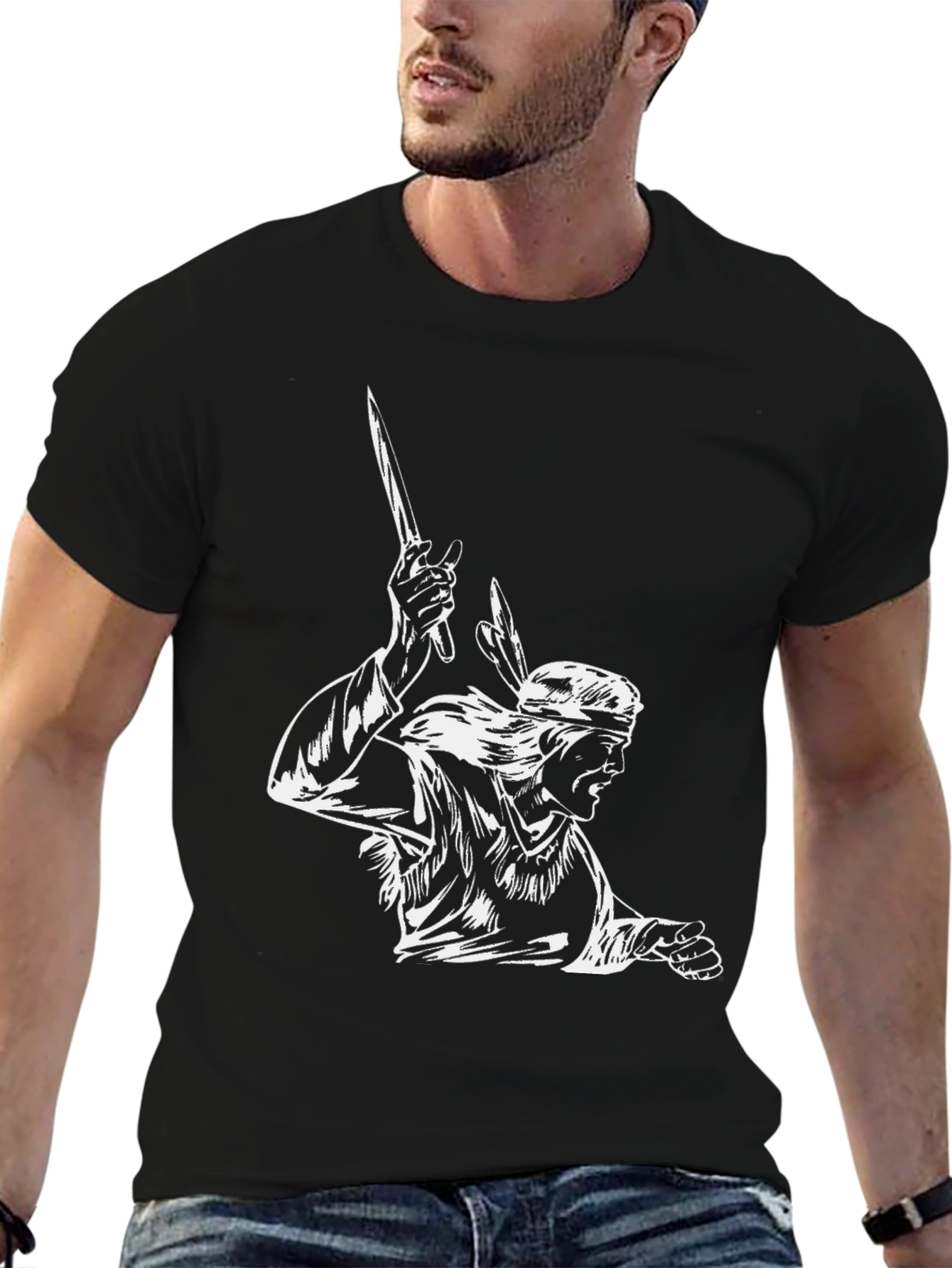 Black Warrior Graphic Tee - Stylish Black Cotton T-Shirt view 6