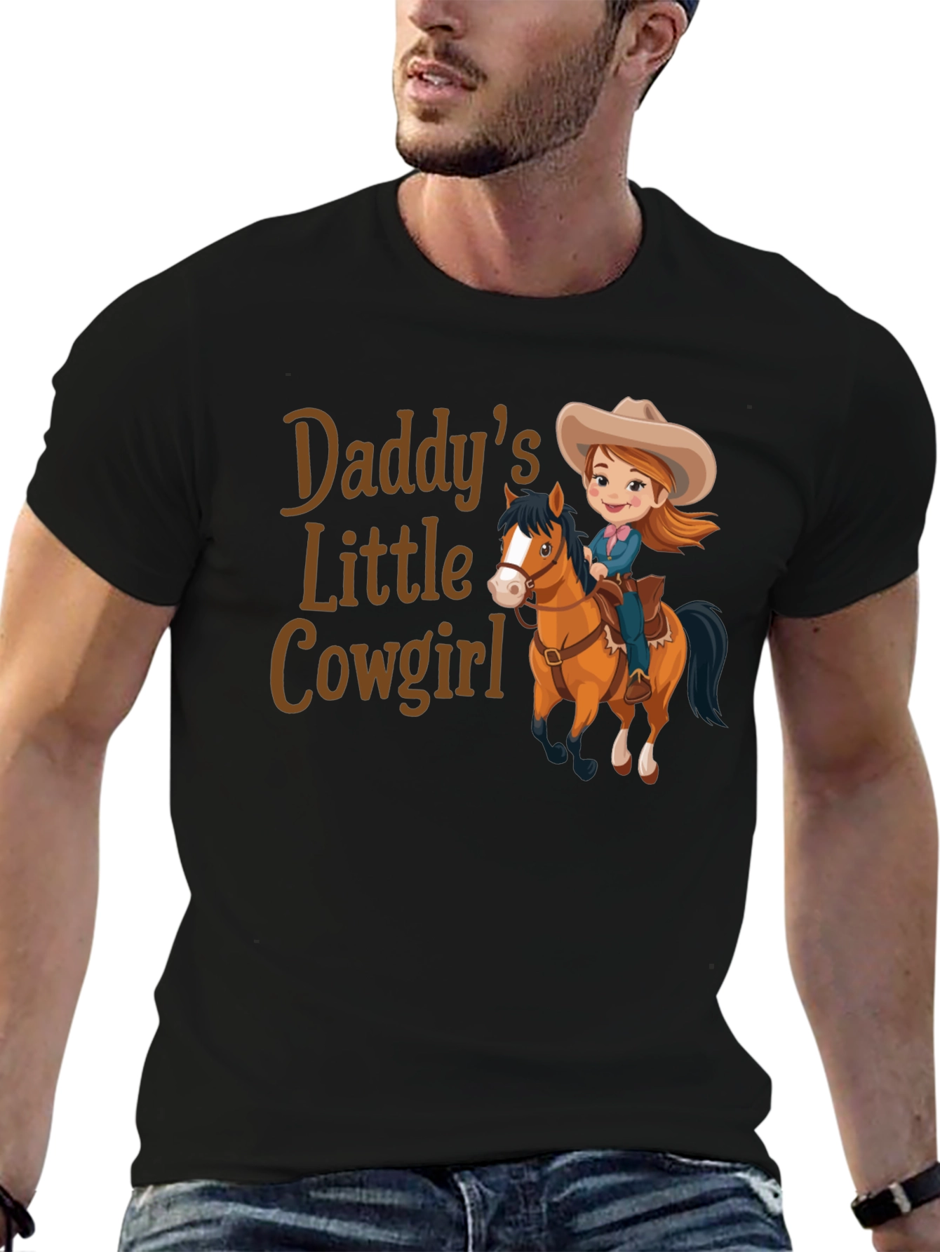 Black Daddy's Little Cowgirl T-Shirt Cute Horse Design view 6
