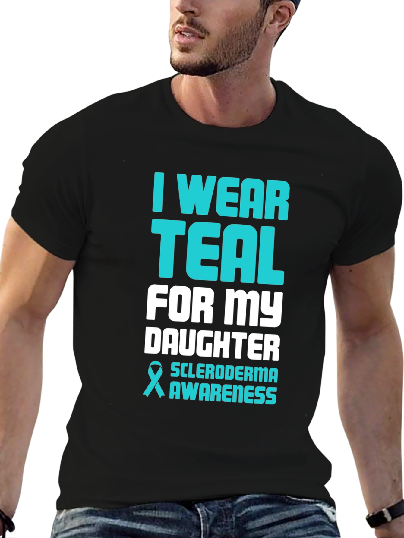 Black Teal Scleroderma Awareness T-Shirt view 6