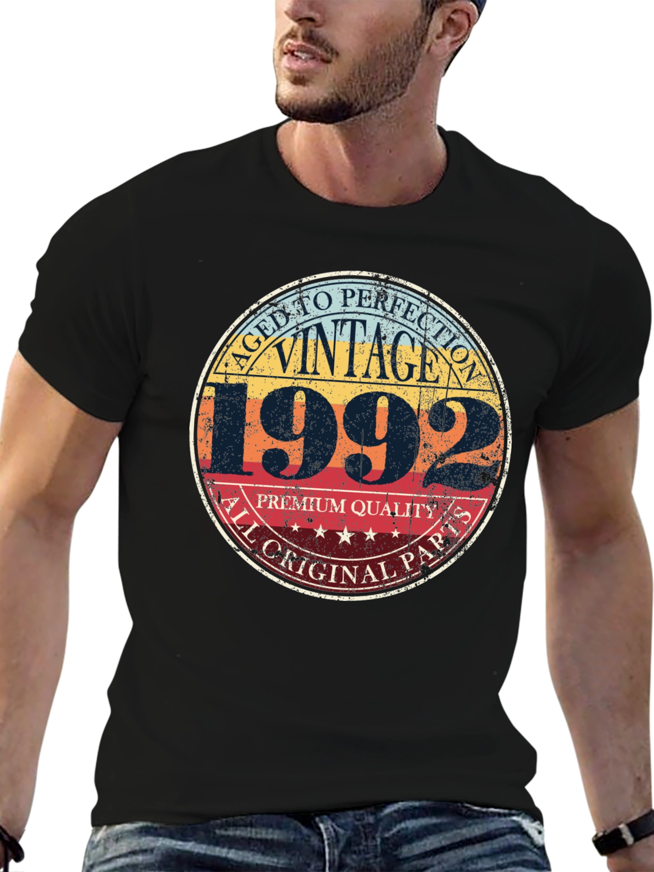 Black Vintage 1992 Aged To Perfection Graphic T-Shirt view 6