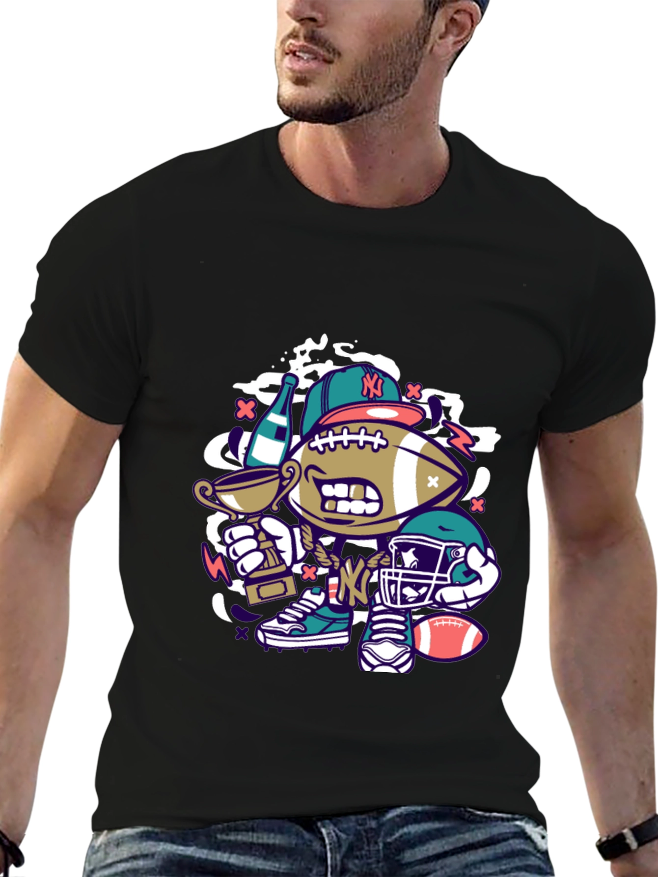 Black Cartoon Football Graphic Tee view 6