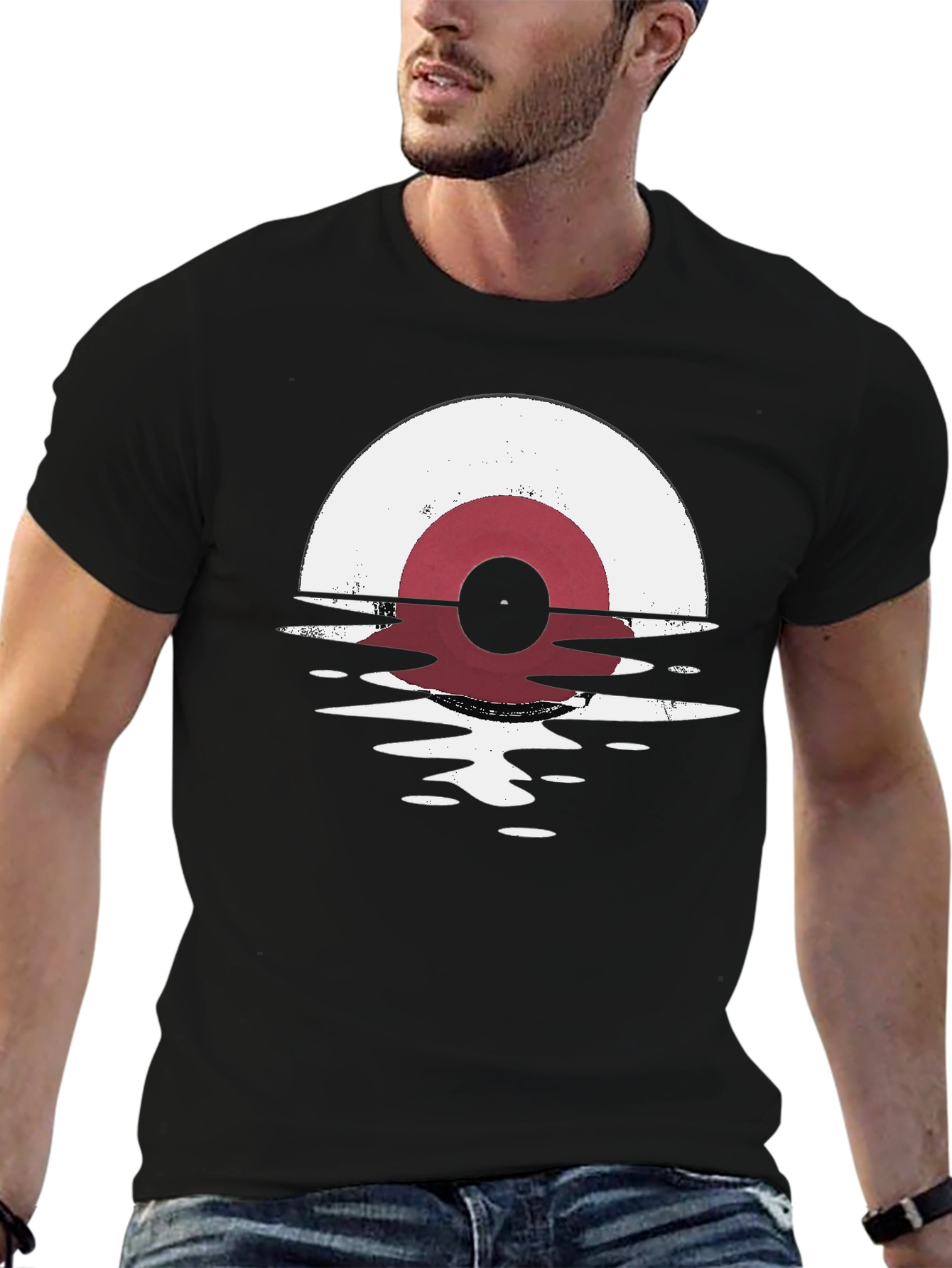Black Retro Vinyl Record Graphic T-Shirt view 6
