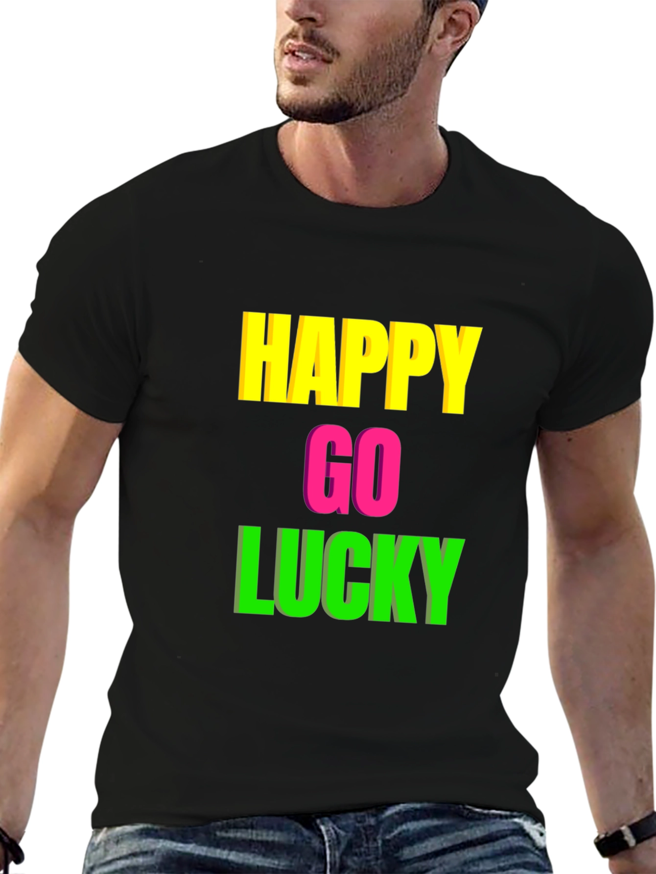 Black Happy Go Lucky Graphic Tee - Black T-Shirt view 6