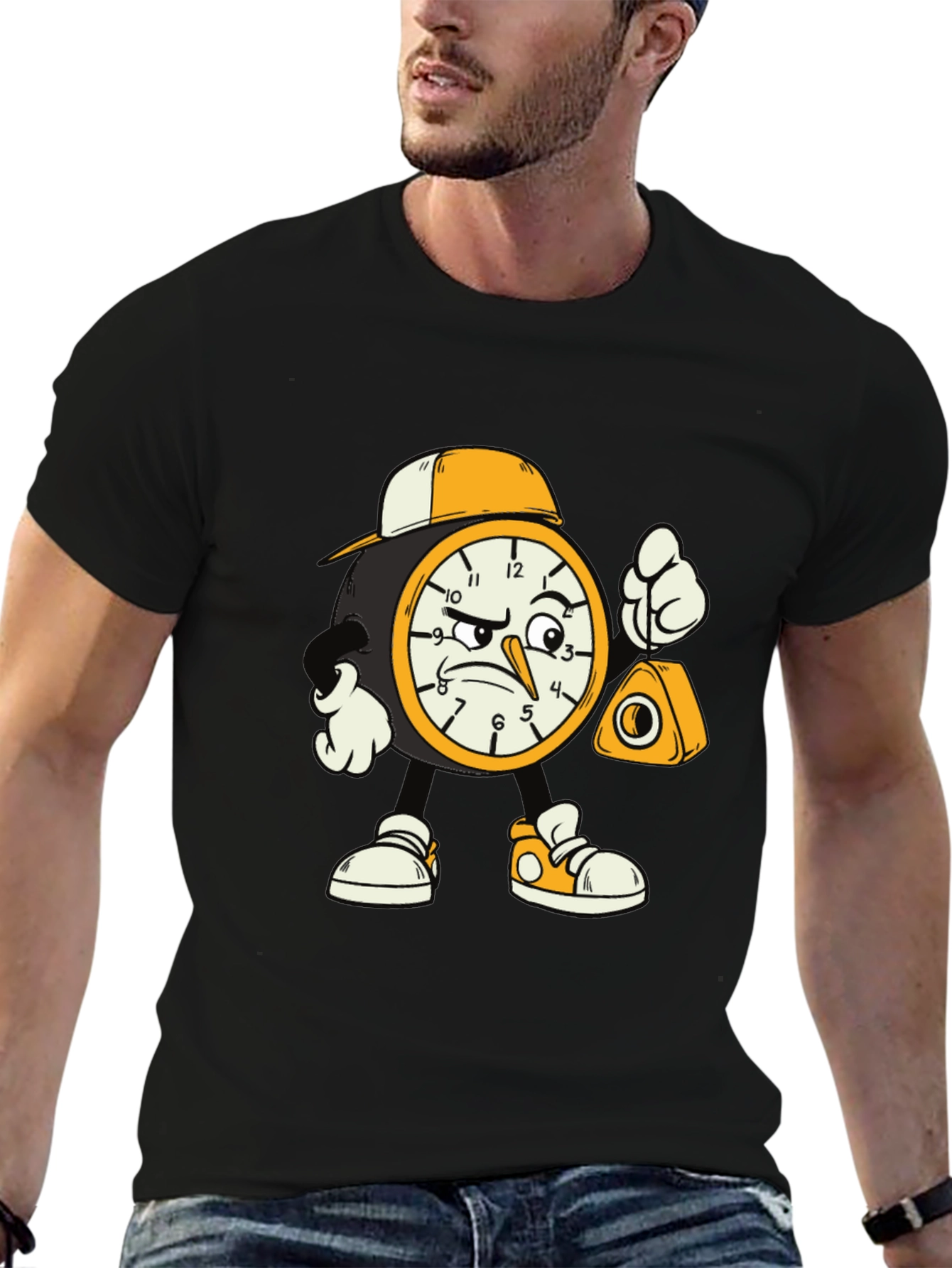 Black Cartoon Clock Graphic Tee view 6