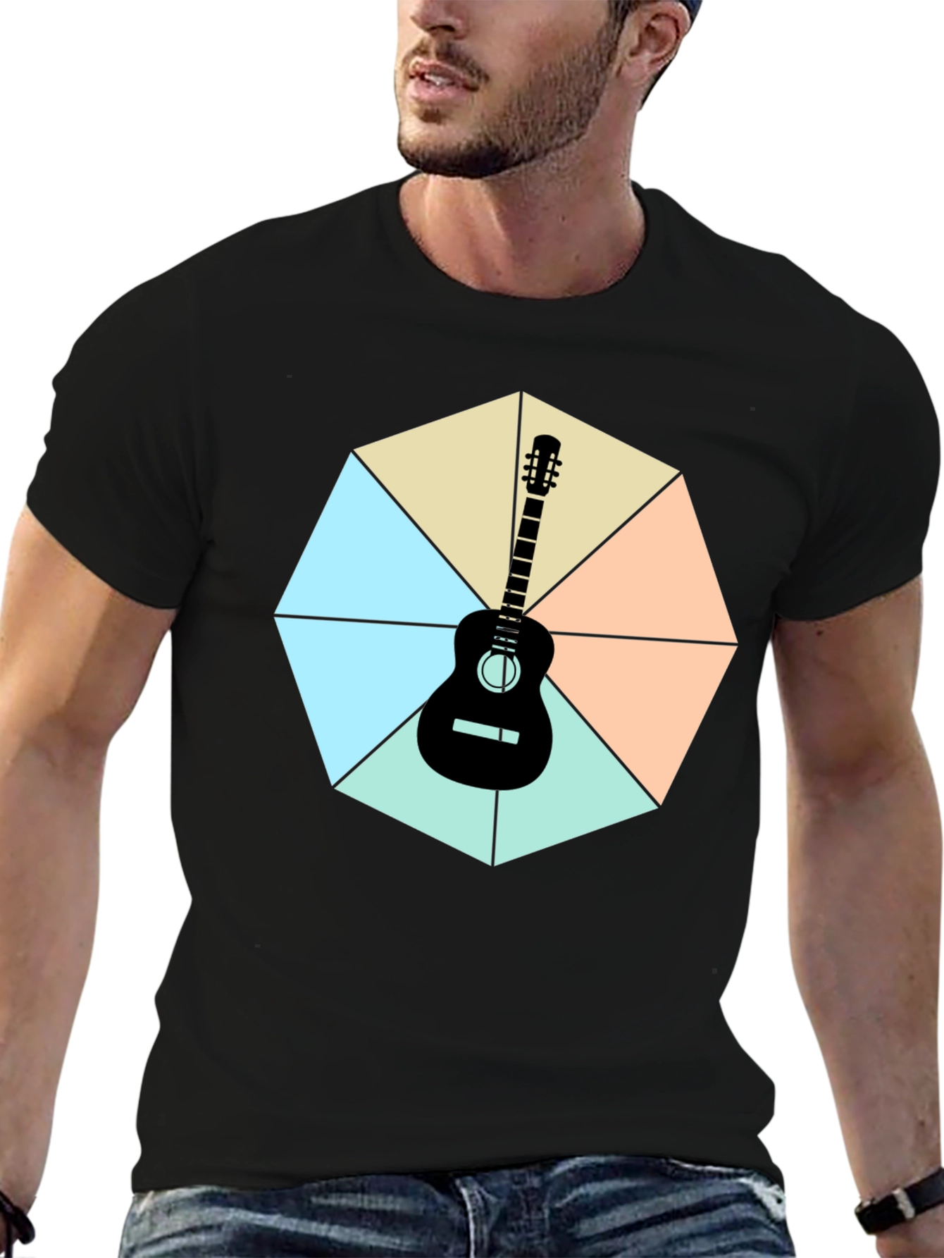 Black Guitar Geometric Graphic Tee view 6