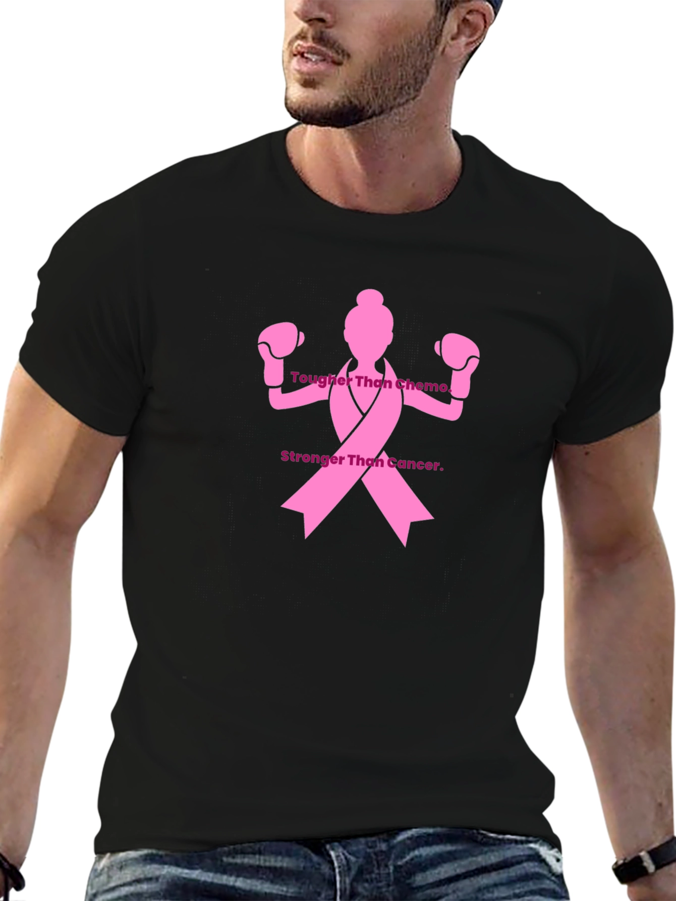 Black Tougher Than Chemo T-Shirt - Cancer Awareness view 6