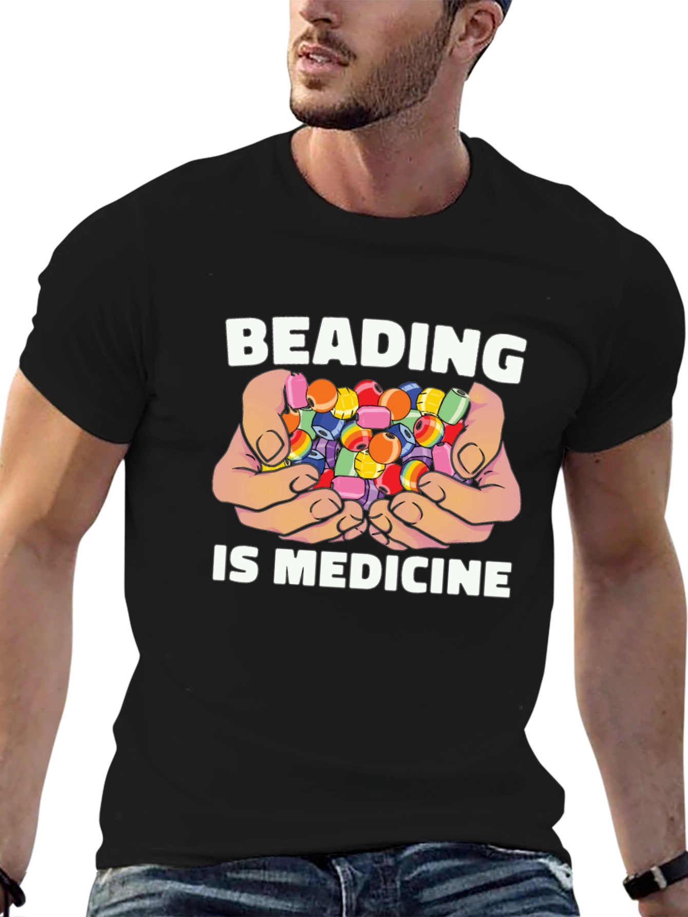 Black Beading is Medicine Black T-Shirt view 6