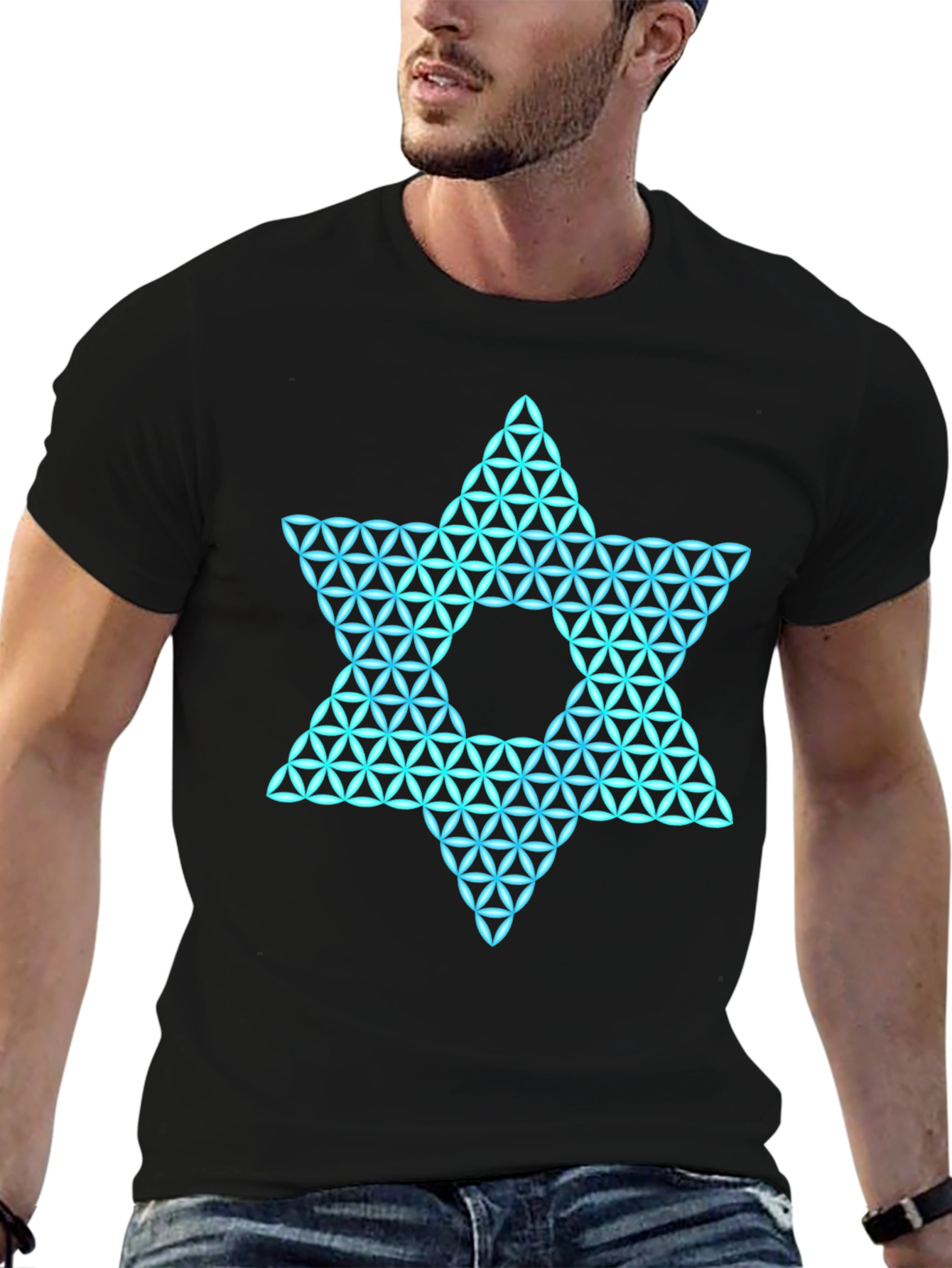 Black Geometric Star Graphic Tee - Men's Black T-Shirt view 6