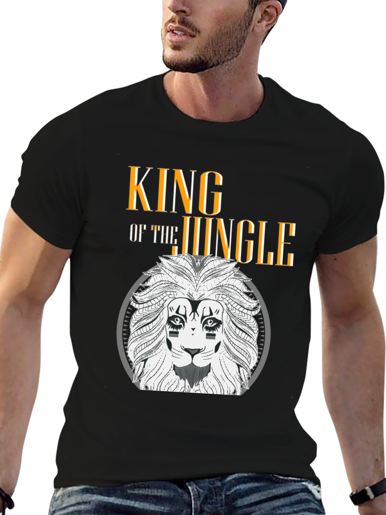 Black King of the Jungle Lion Graphic Tee view 6
