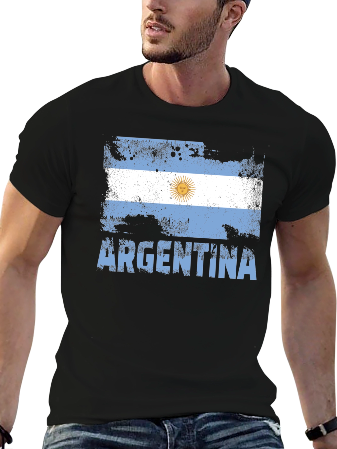 Black Argentina Flag T-Shirt - Distressed Design view 6