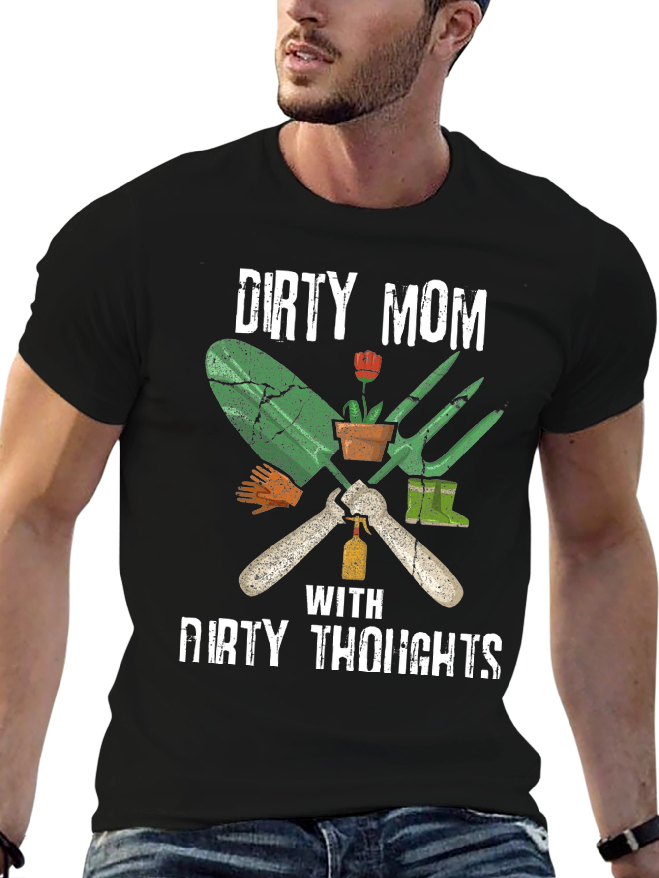 Black Dirty Mom T-Shirt: Gardening Humor view 6