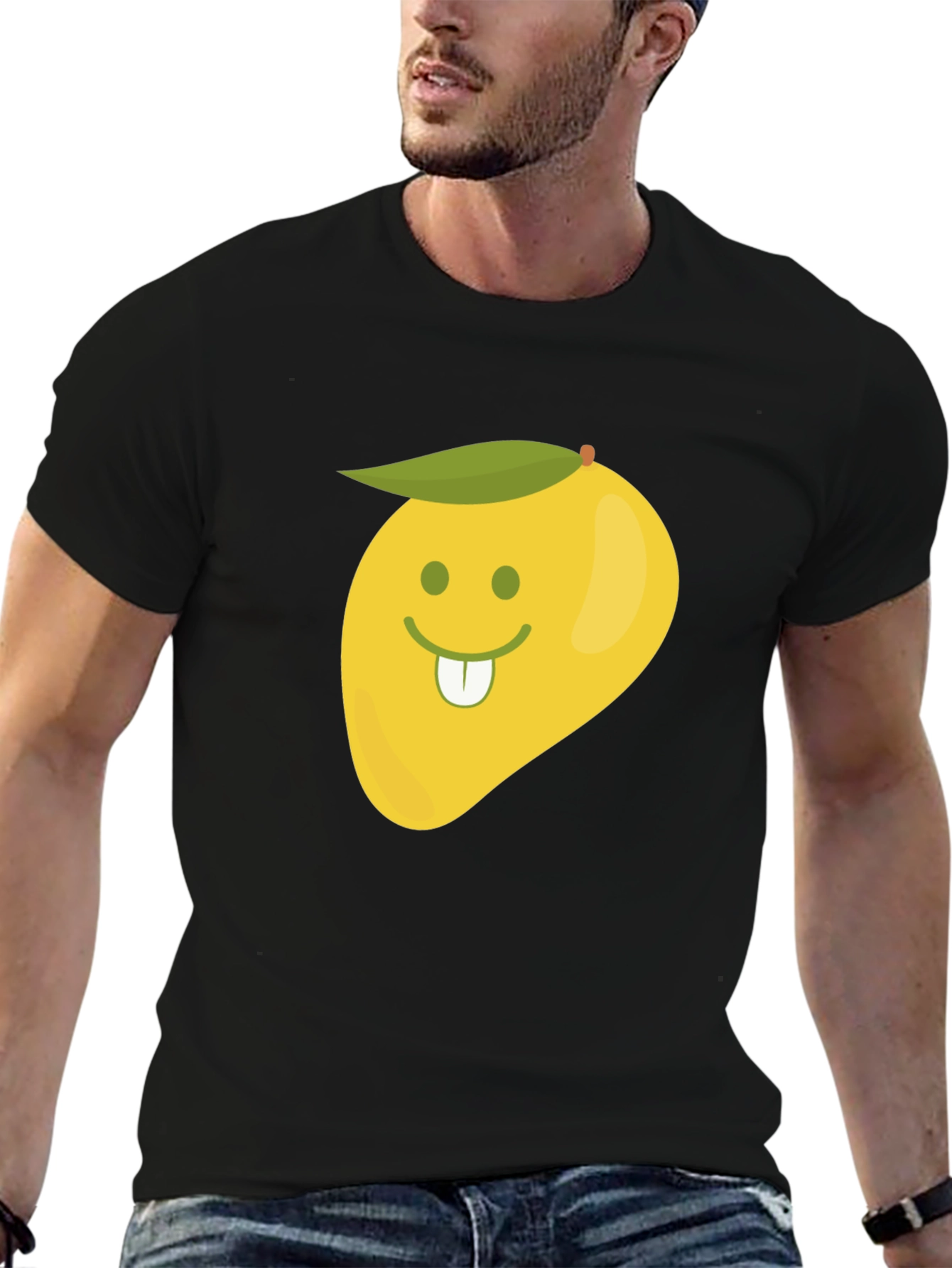 Black Funny Mango Face Graphic Black T-Shirt view 6