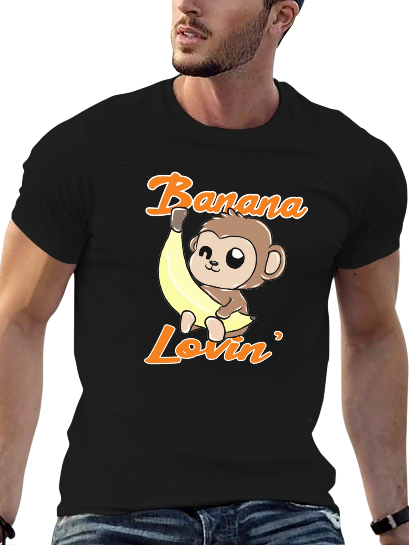 Black Banana Lovin' Monkey T-Shirt - Cute Cartoon Graphic Tee view 6