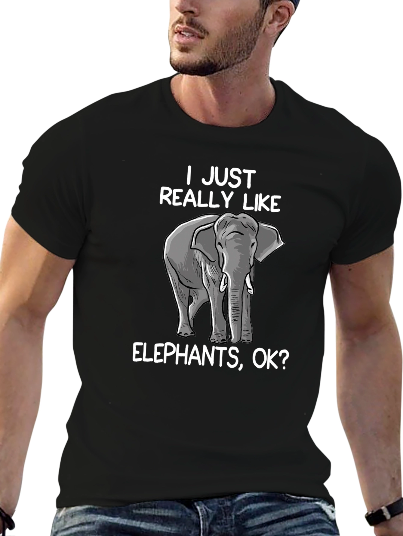 Black Elephant Lover T-Shirt - I Just Really Like Elephants Ok? view 6