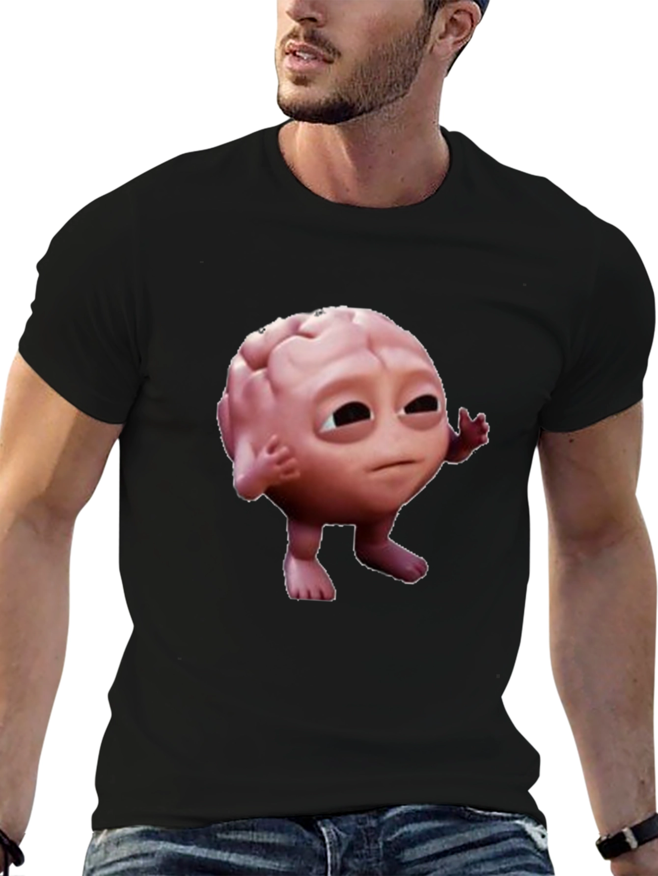 Black Funny Brain Character Black T-Shirt view 6