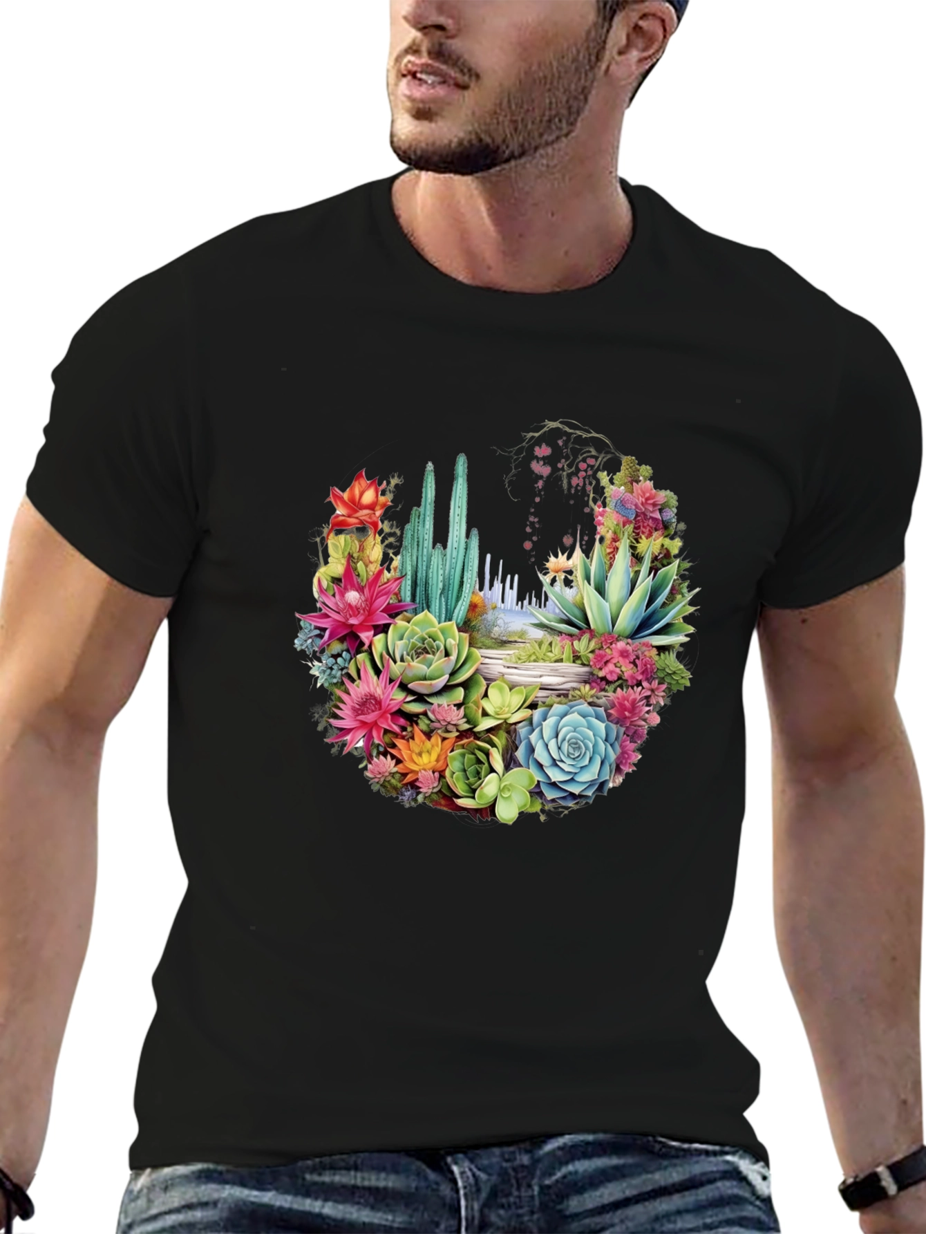 Black Floral Cactus Graphic Tee view 6
