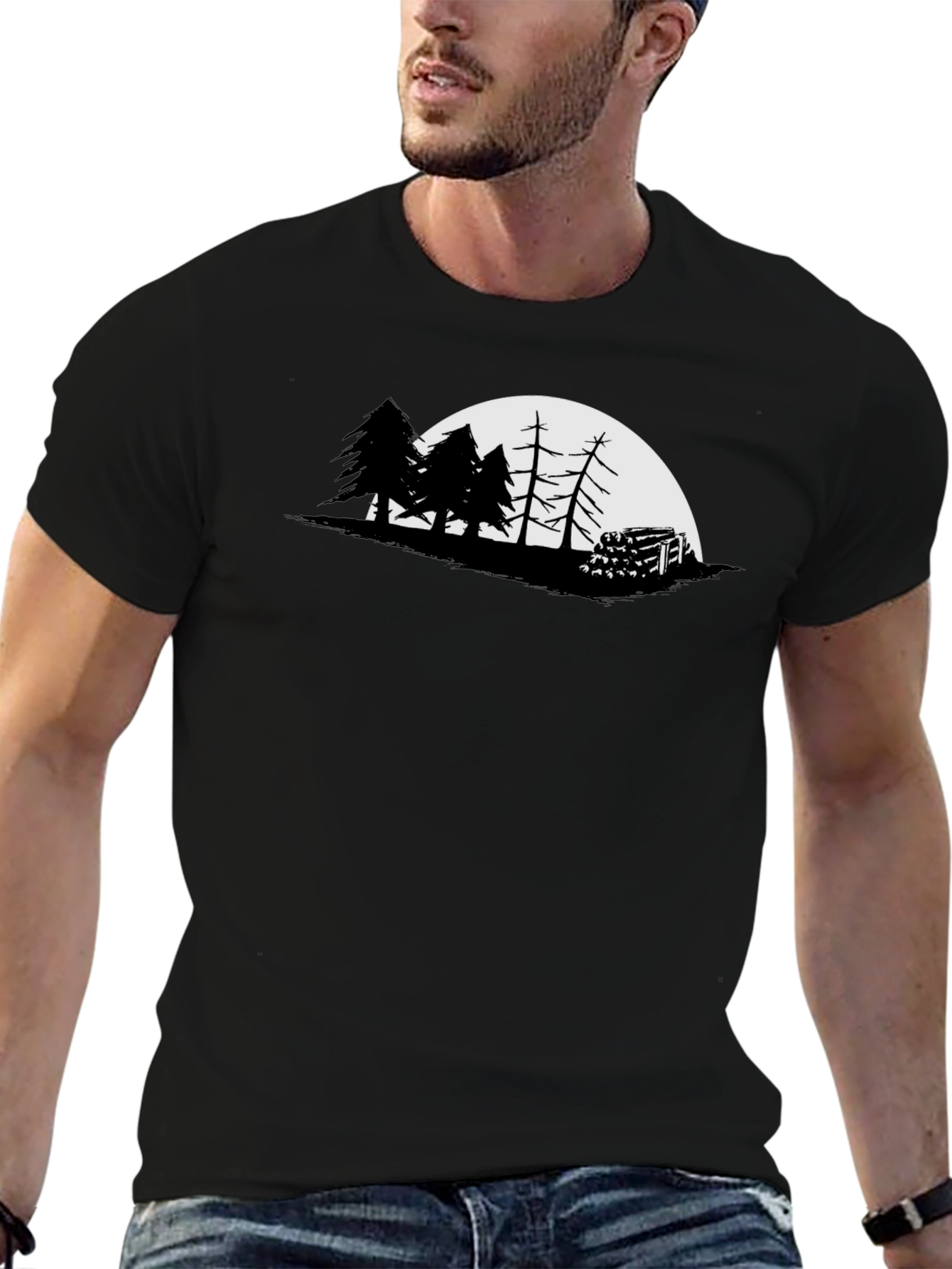 Black Nature Silhouette Graphic Tee - Men's Black T-Shirt view 6