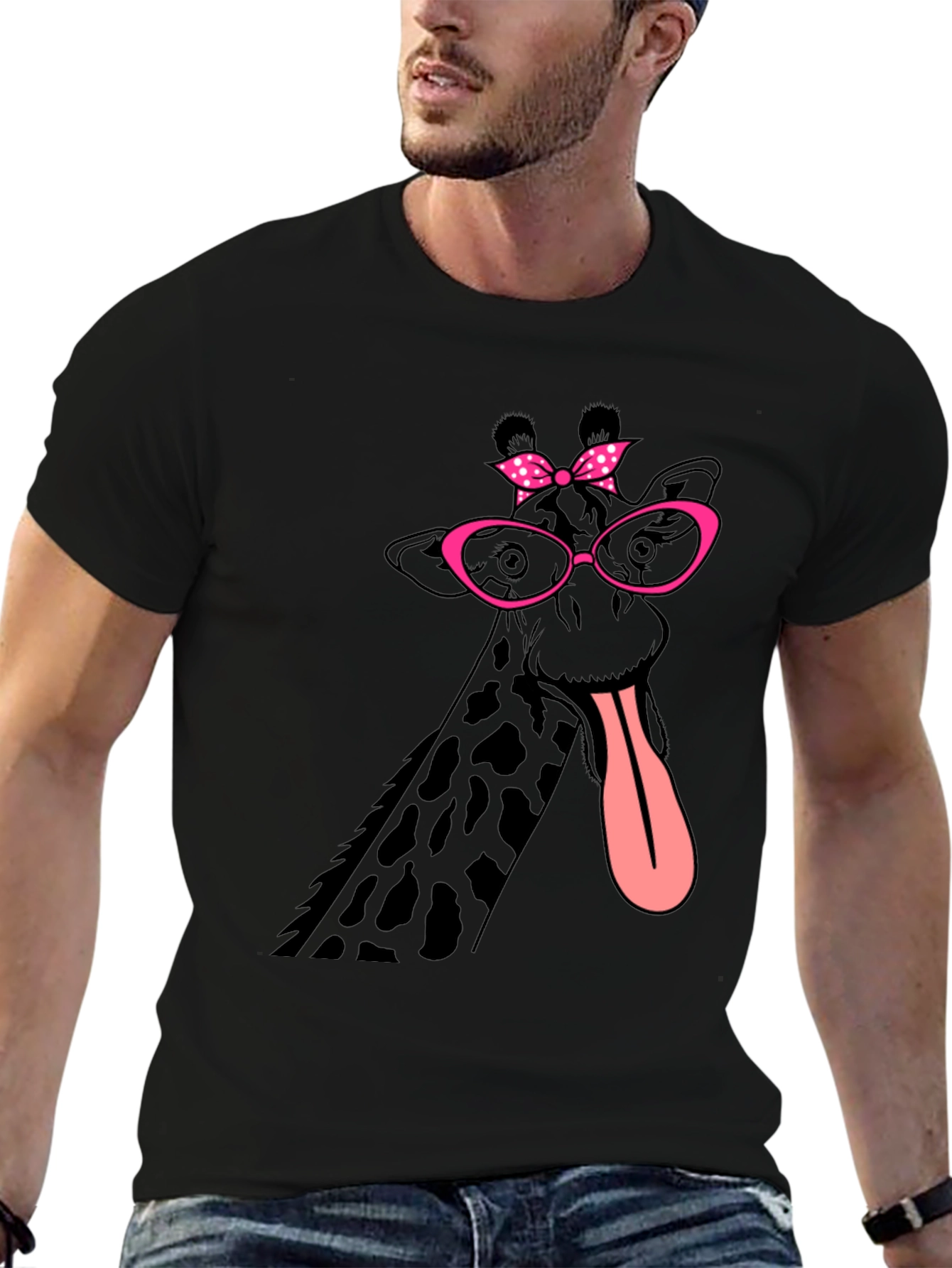 Black Giraffe with Glasses Graphic T-Shirt view 6