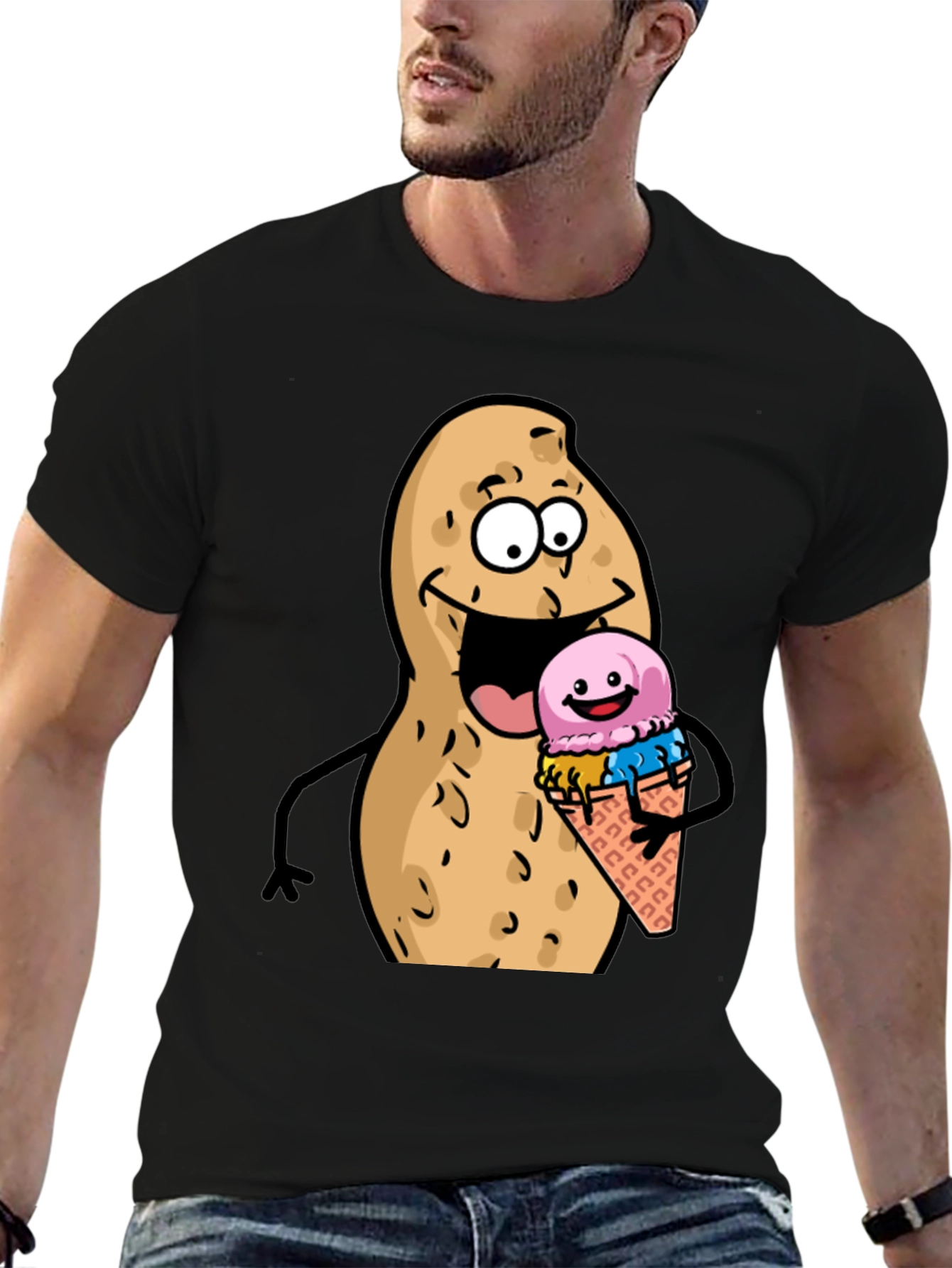 Black Funny Peanut Ice Cream Black T-Shirt view 6