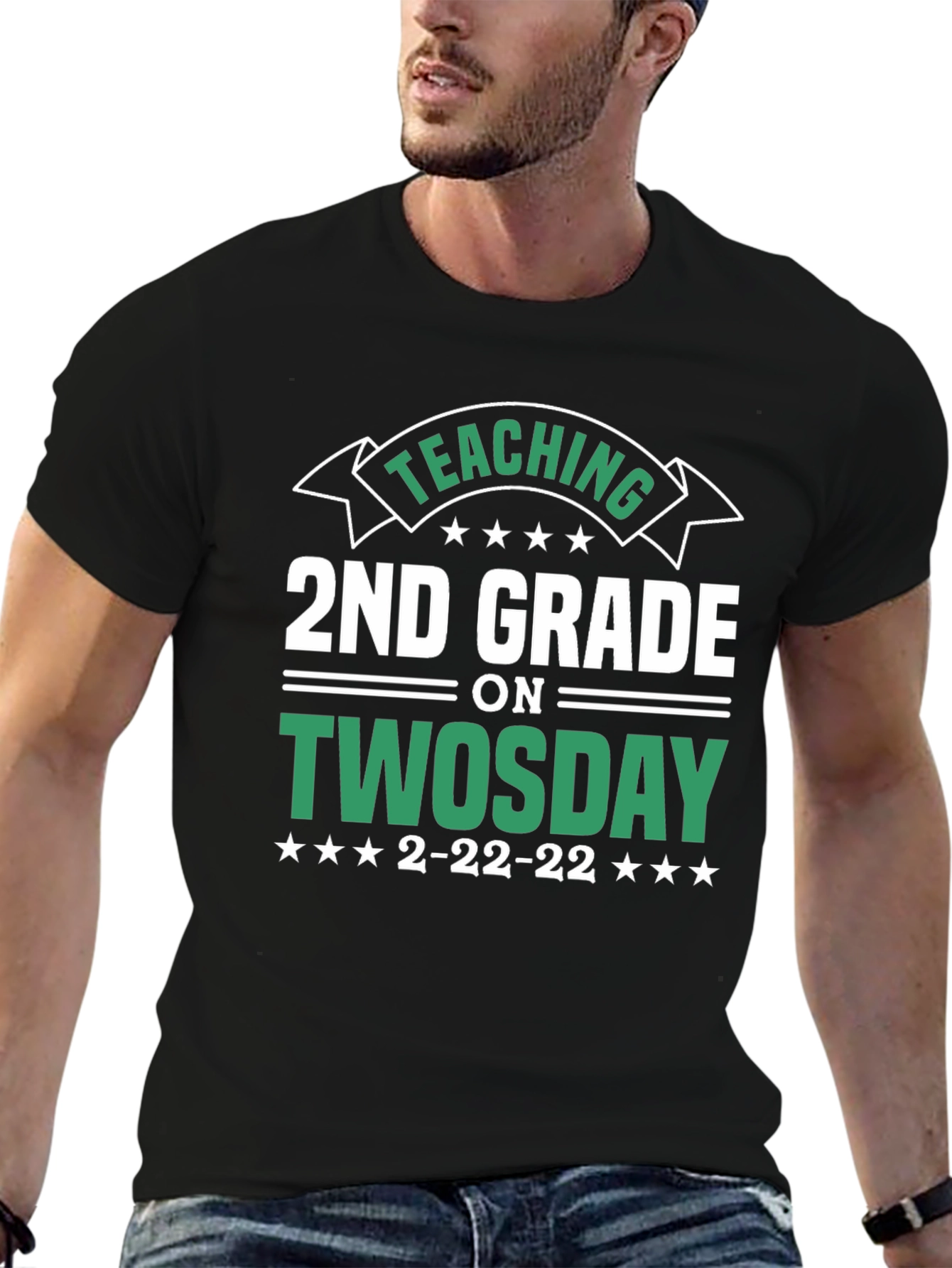 Black Teaching 2nd Grade on Twosday T-Shirt view 6