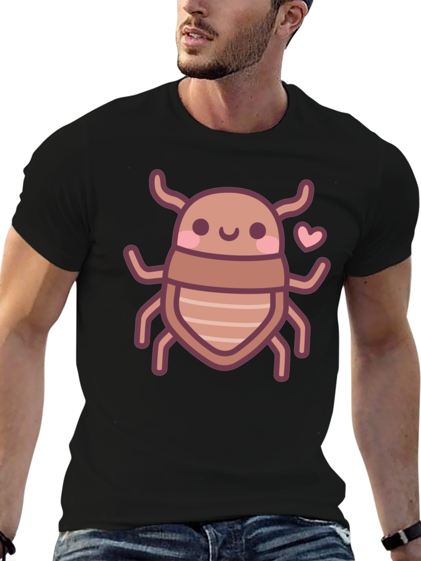 Black Cute Bug Graphic Tee - Black Cotton T-Shirt view 6