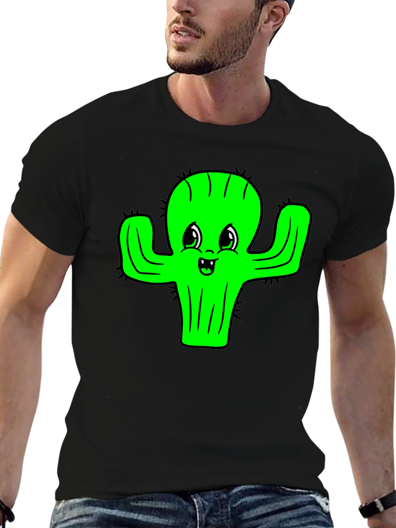Cute Cactus Graphic Tee - Black Cotton T-Shirt - 6