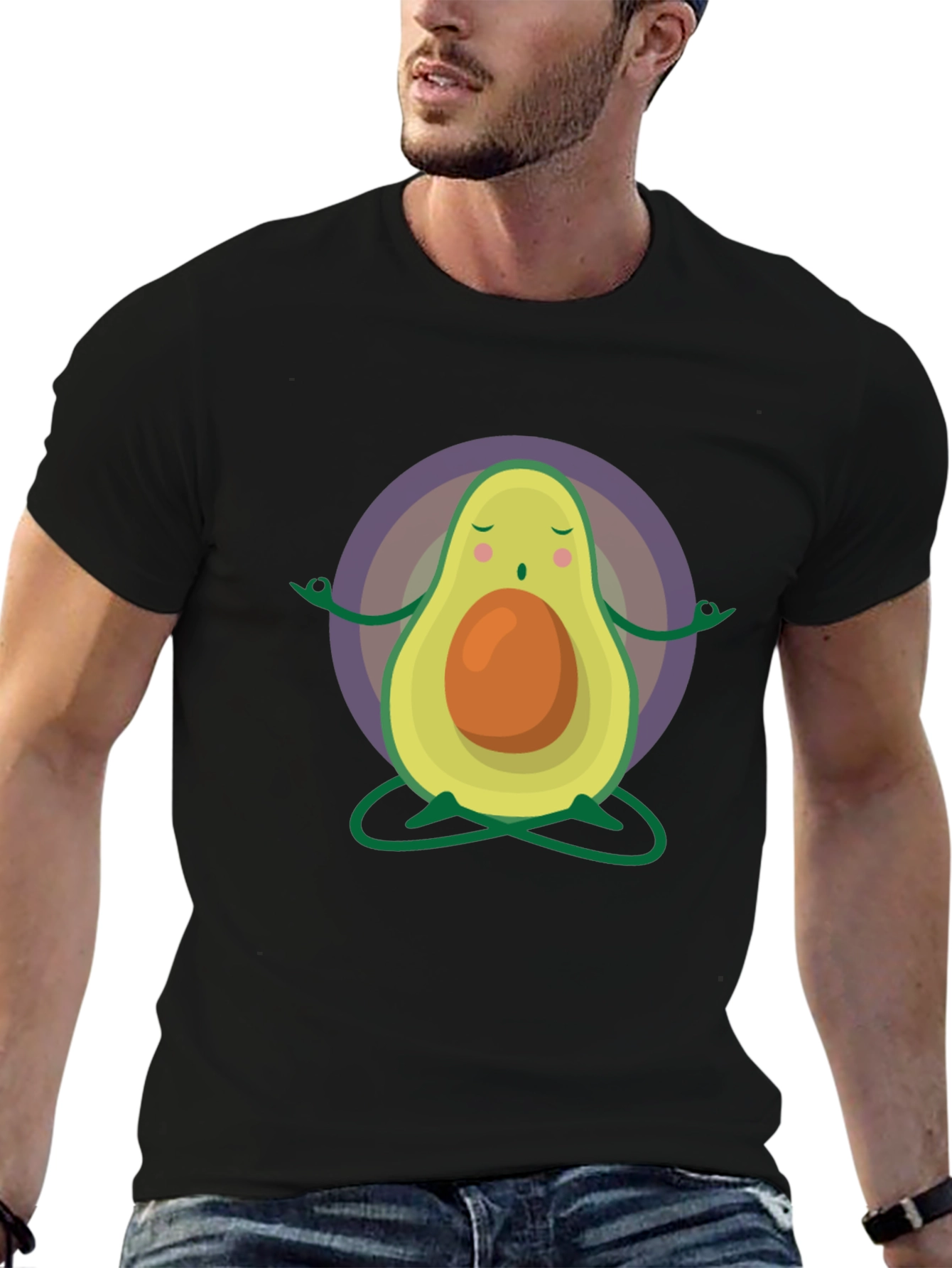 Black Meditating Avocado T-Shirt view 6