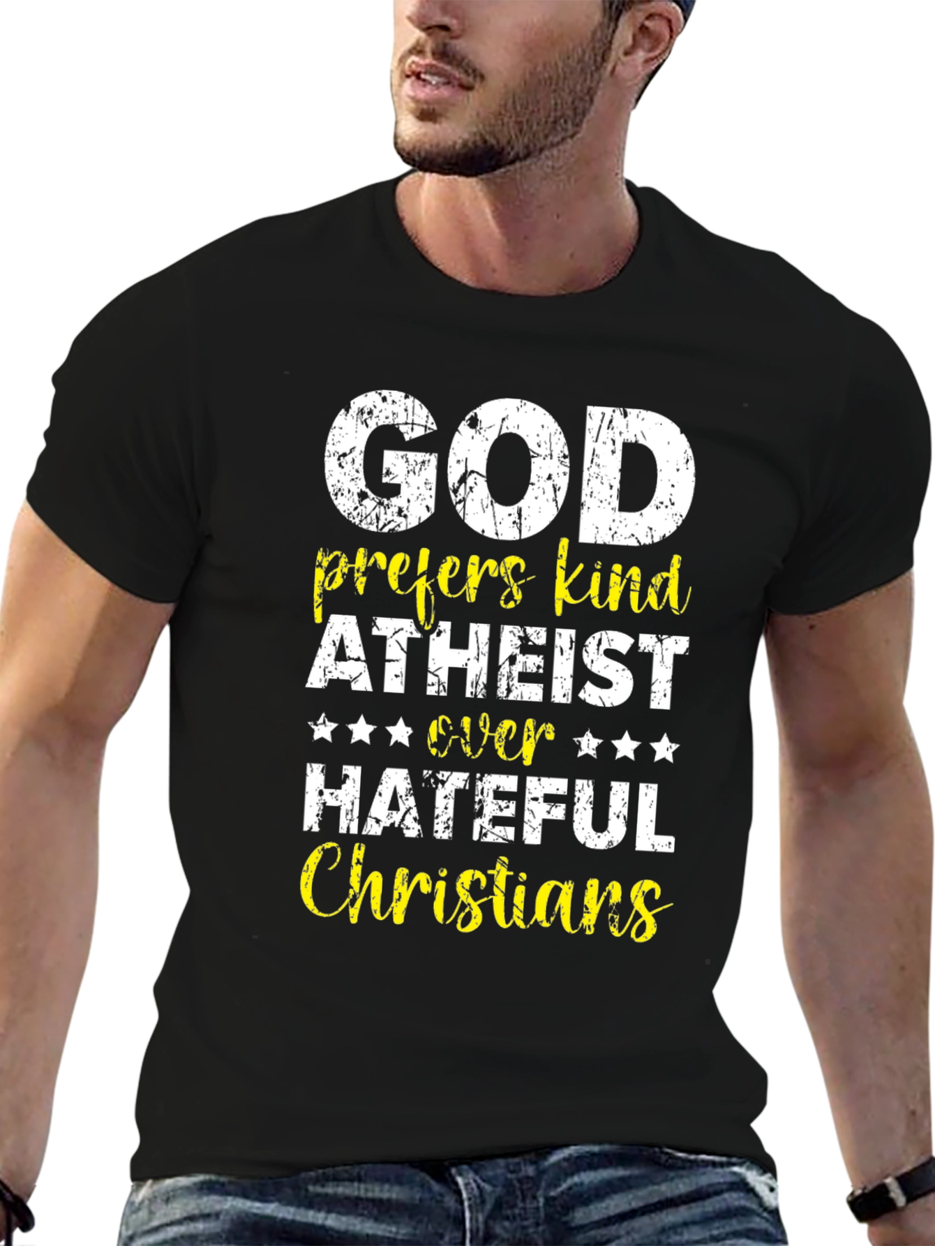 Black God Prefers Kind Atheist T-Shirt view 6