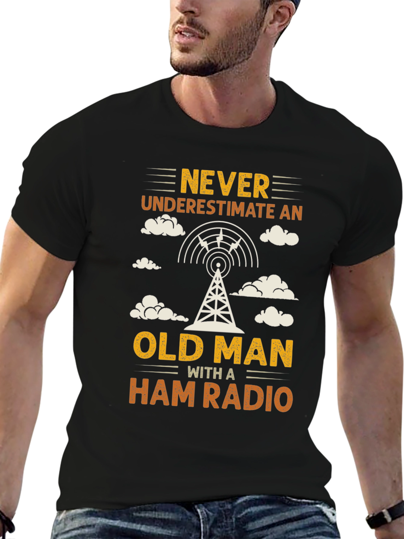 Black Never Underestimate an Old Man with a Ham Radio T-Shirt view 6
