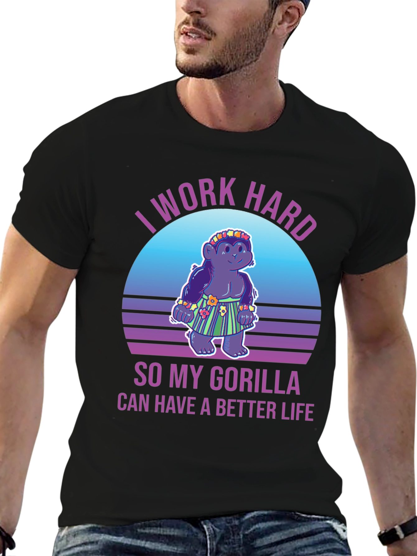 Black I Work Hard for My Gorilla T-Shirt view 6