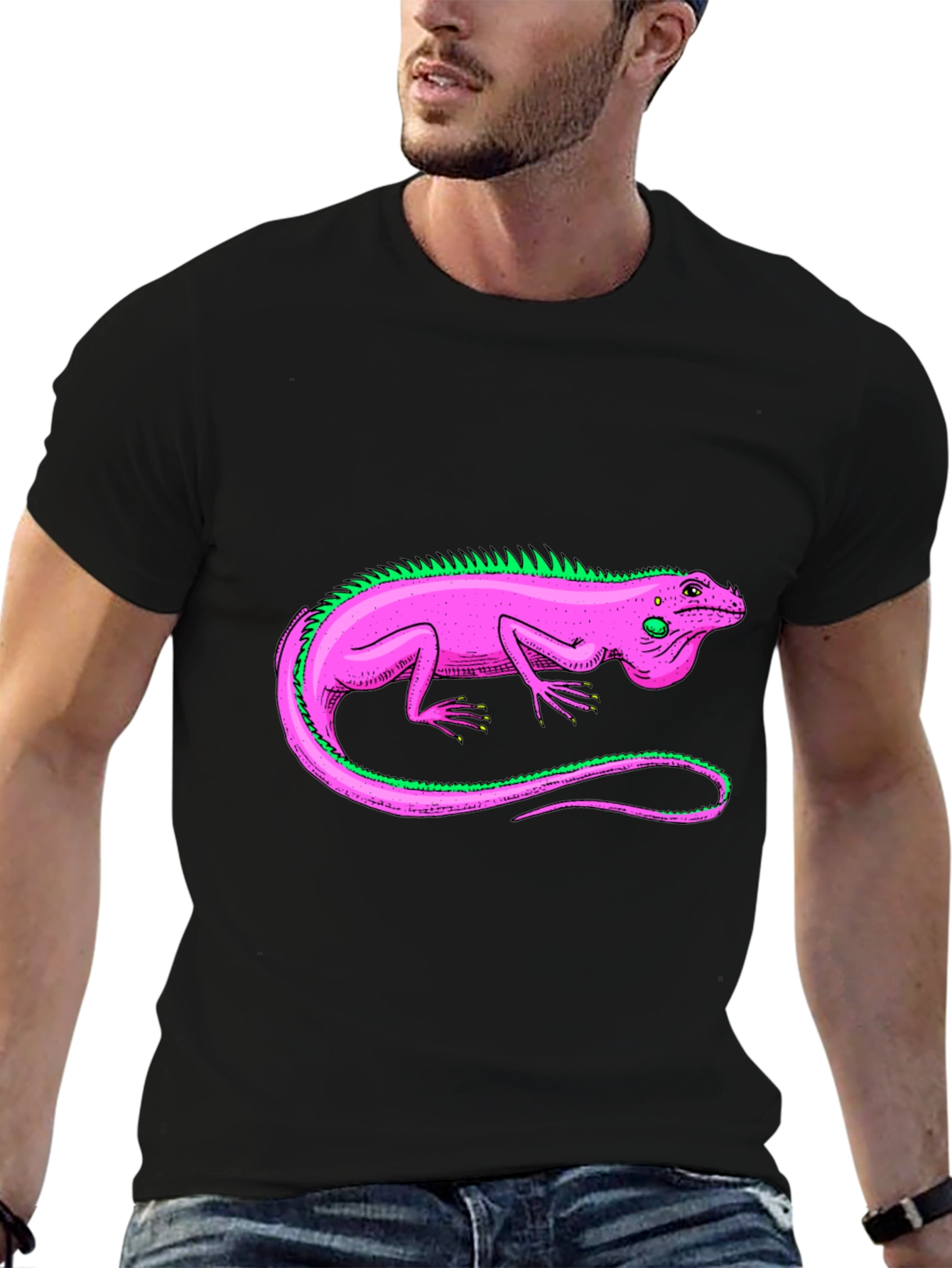 Black Iguana Graphic Tee - Stylish Reptile Design T-Shirt view 6