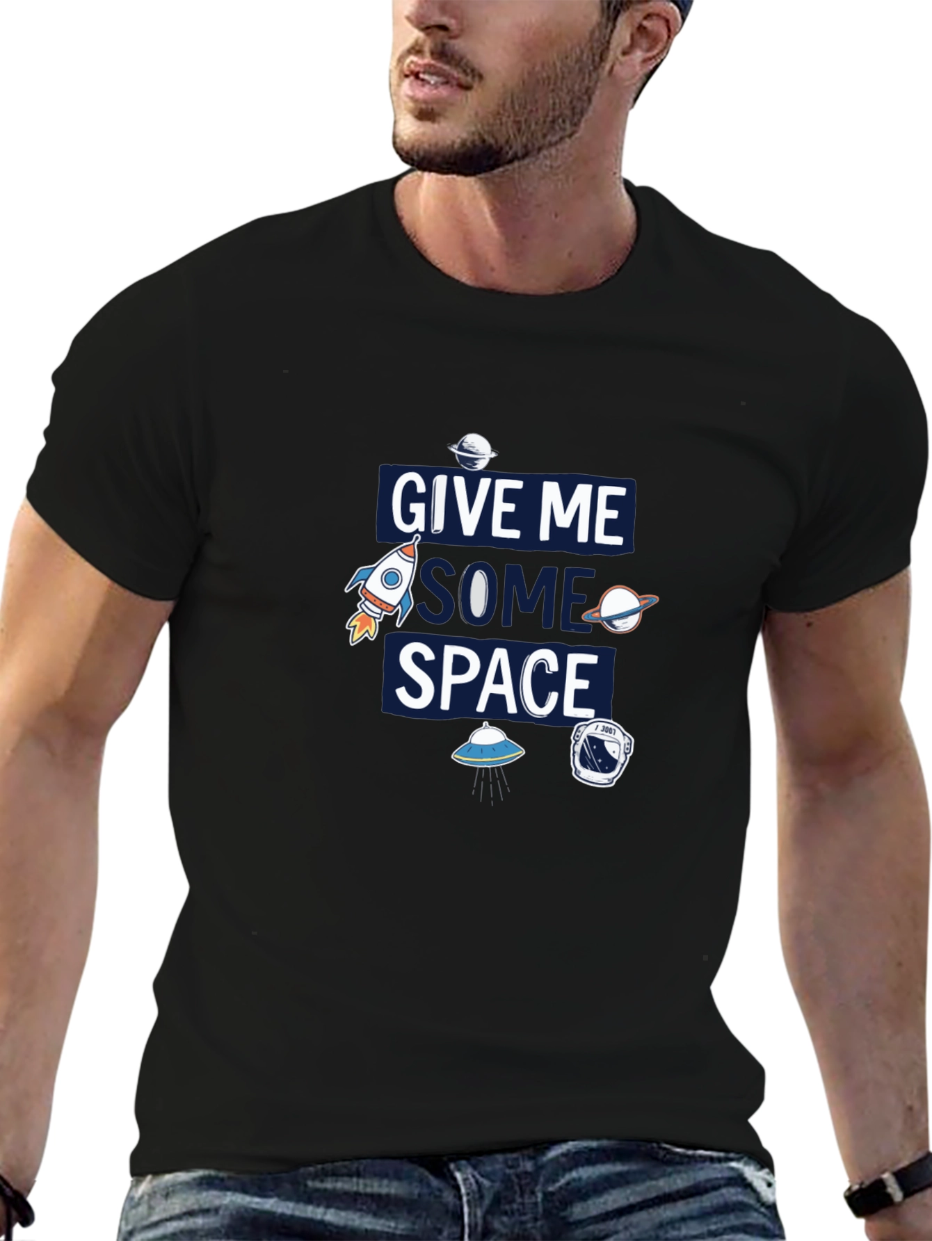 Black Give Me Some Space Graphic T-Shirt view 6