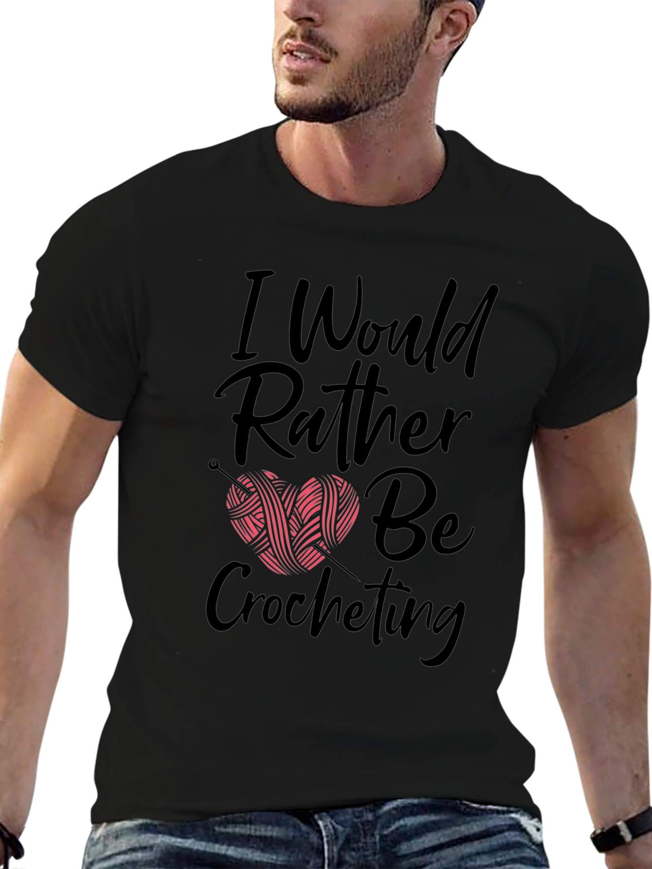 Black Crochet Lover's T-Shirt - I Would Rather Be Crocheting view 6