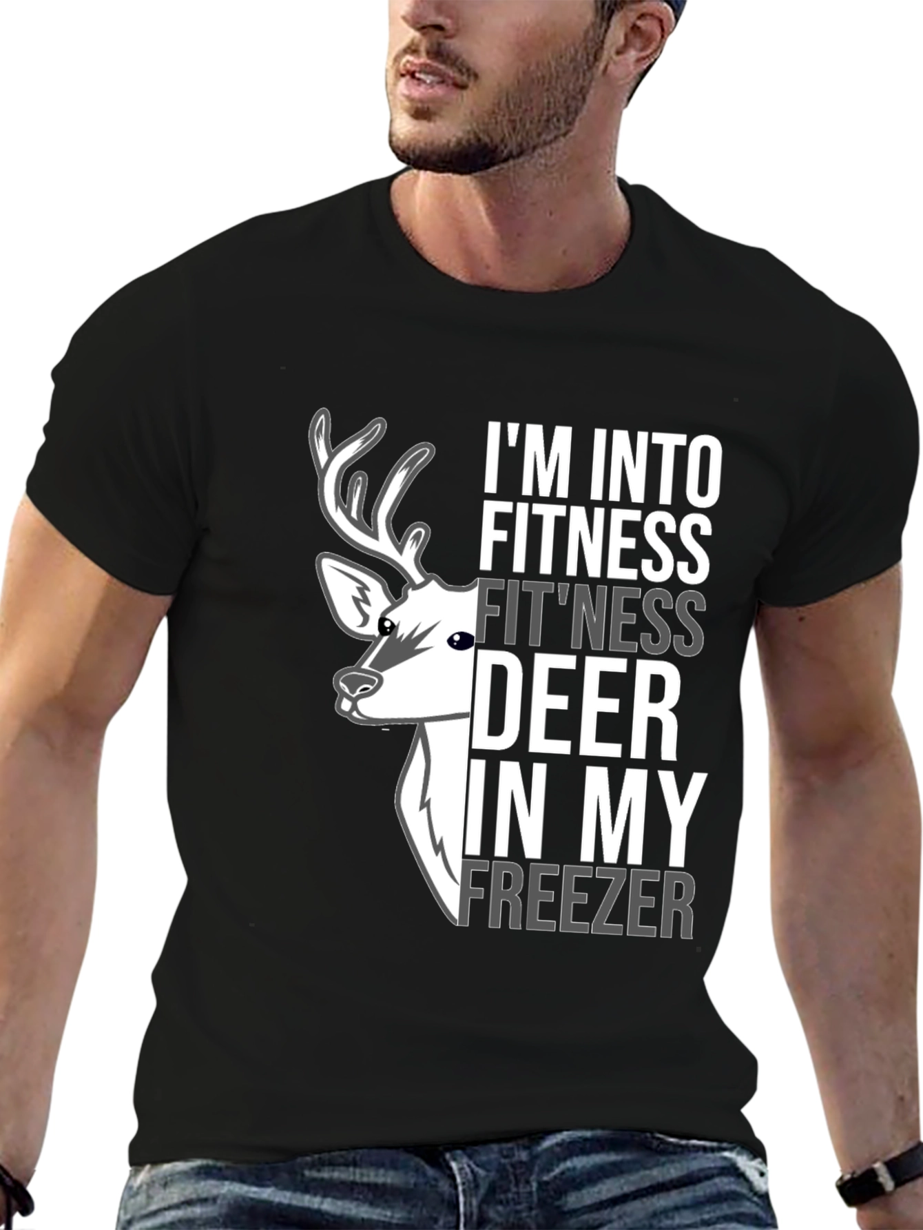 Black Fitness Deer Freezer Novelty Graphic Tee view 6