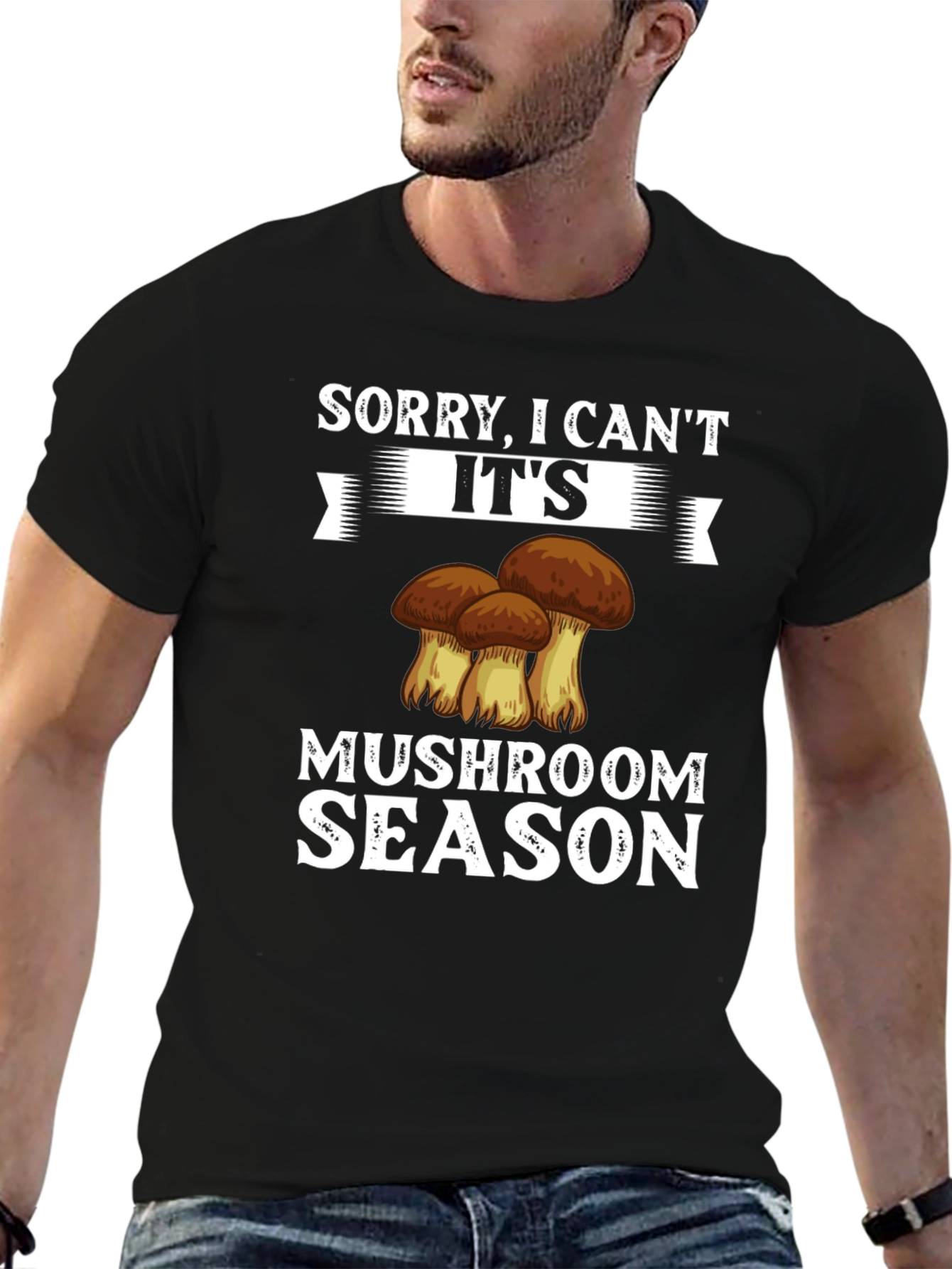 Black Mushroom Season Graphic Tee - Funny Casual Shirt view 6
