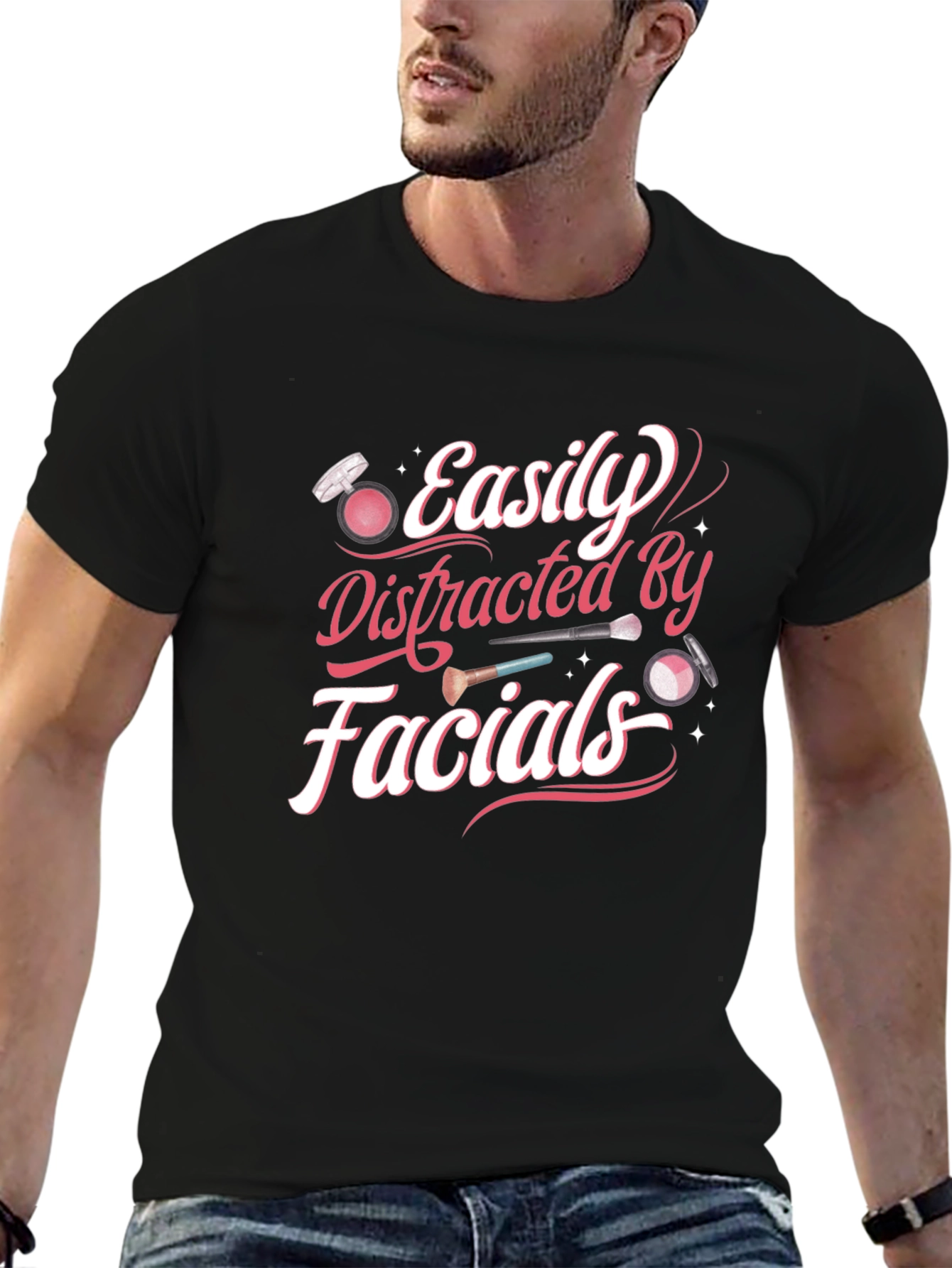 Black Easily Distracted By Facials T-Shirt view 6