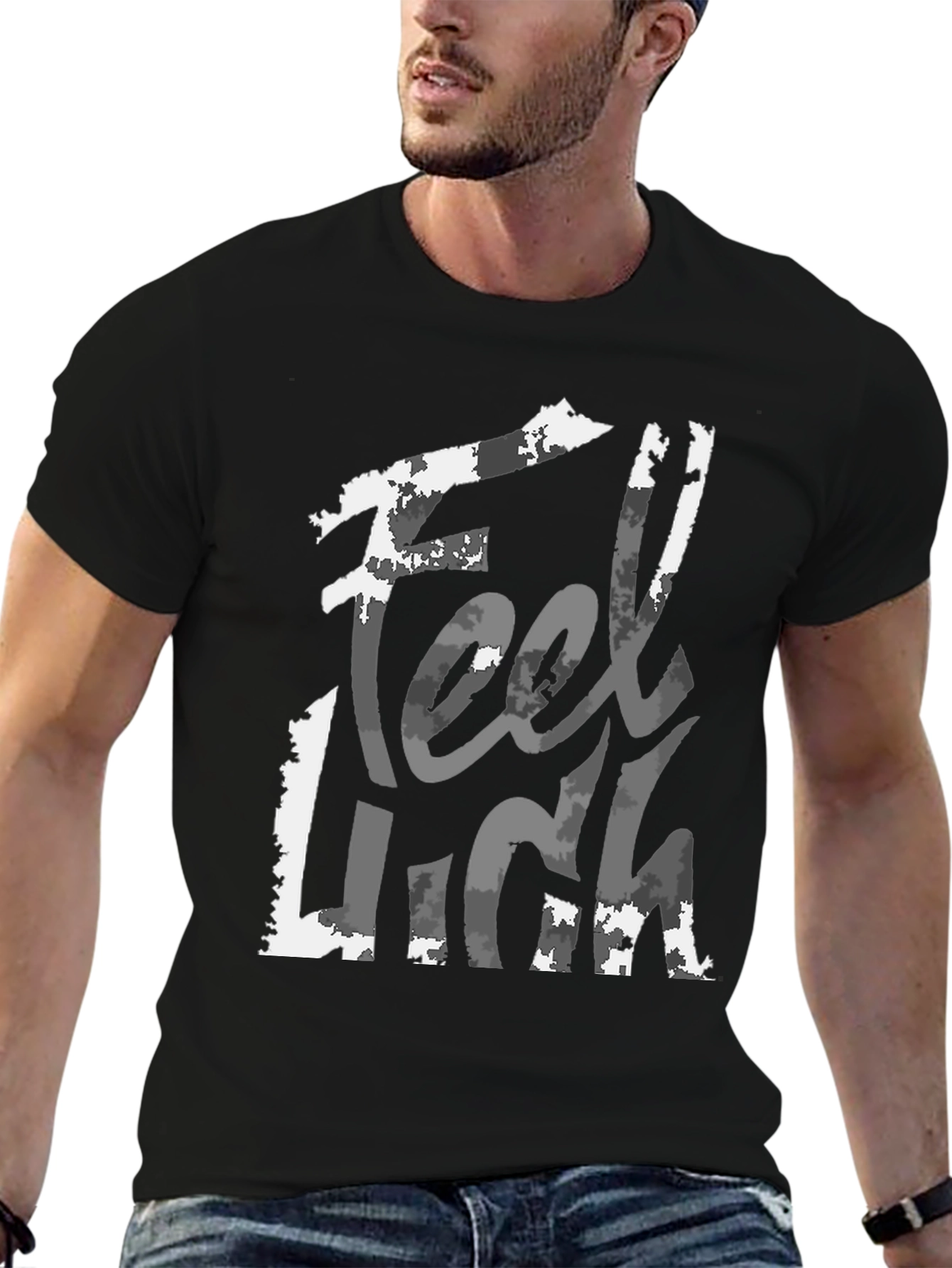 Black Feel Luck T-Shirt - Stylish Graphic Tee for Men view 6