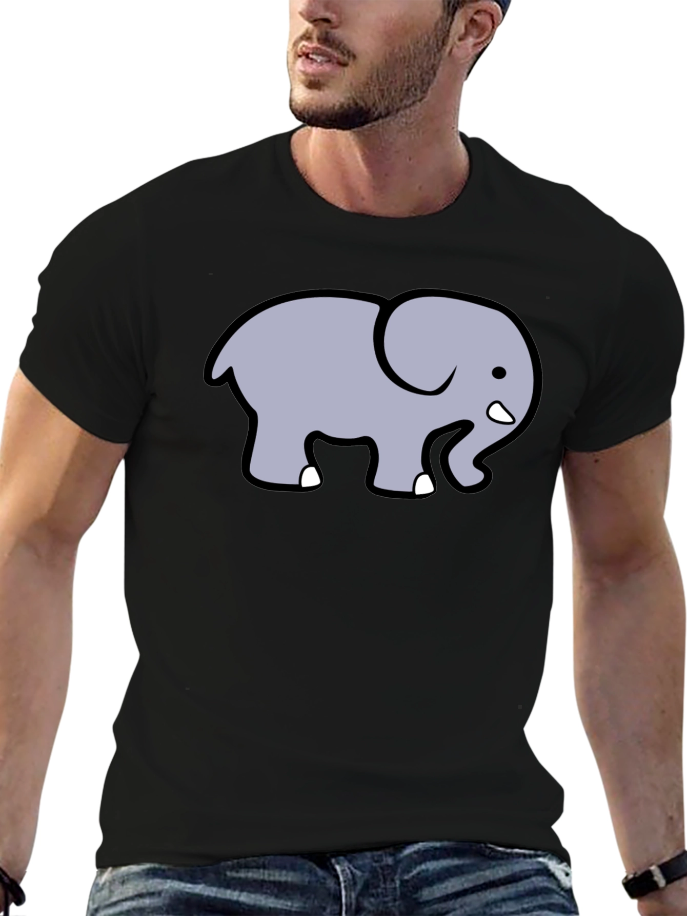 Black Cute Elephant Graphic T-Shirt - Black Cotton Tee view 6