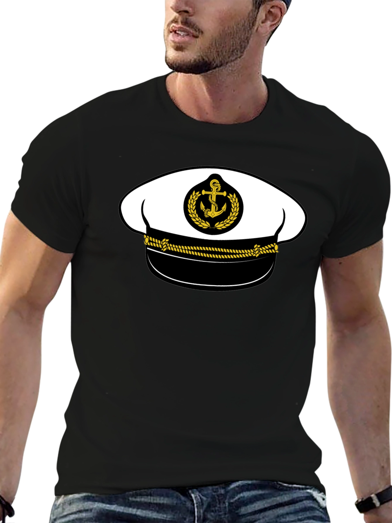Nautical Captain Hat Graphic Tee - Black - 6