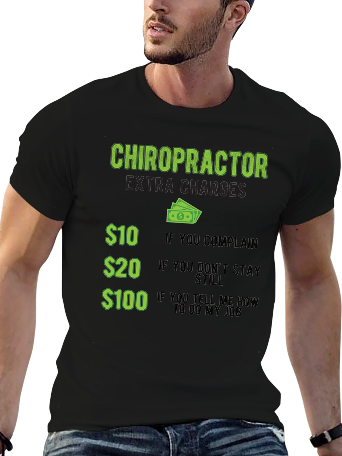 Black Chiropractor Extra Charges Graphic T-Shirt view 6