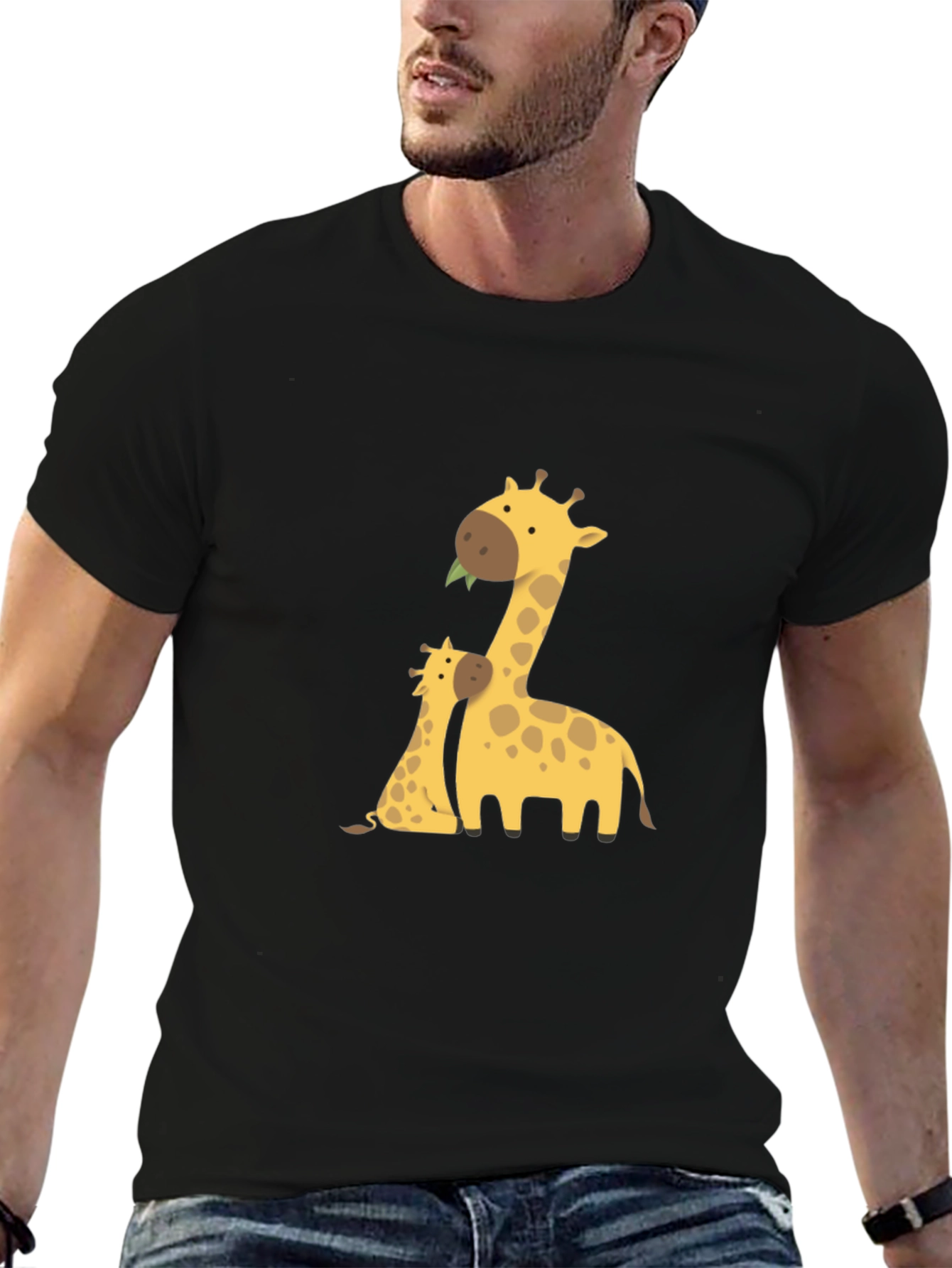 Black Giraffe Family Graphic Print Black T-Shirt view 6