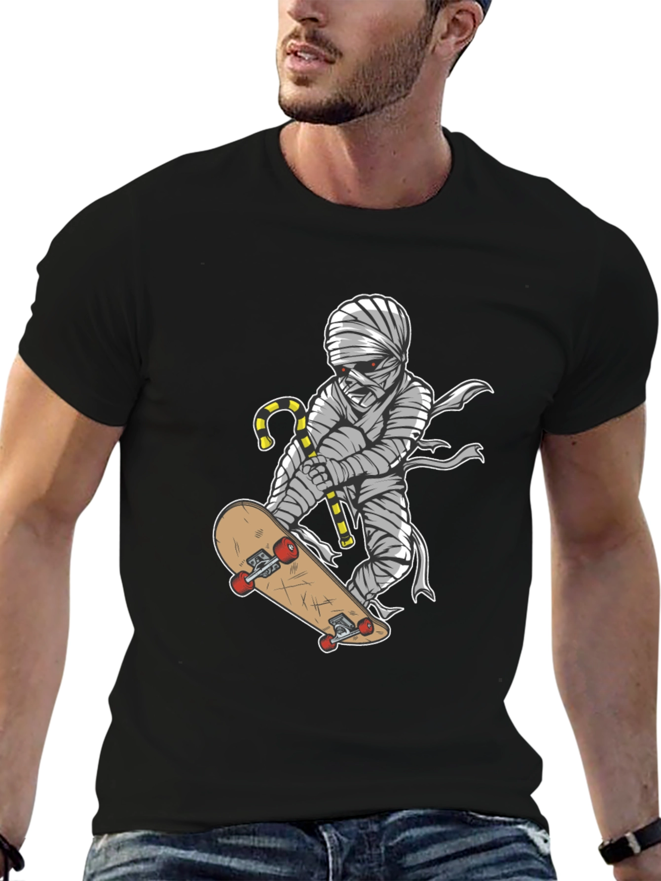 Black Mummy Skateboarder Graphic T-Shirt - Cool Halloween Tee view 6