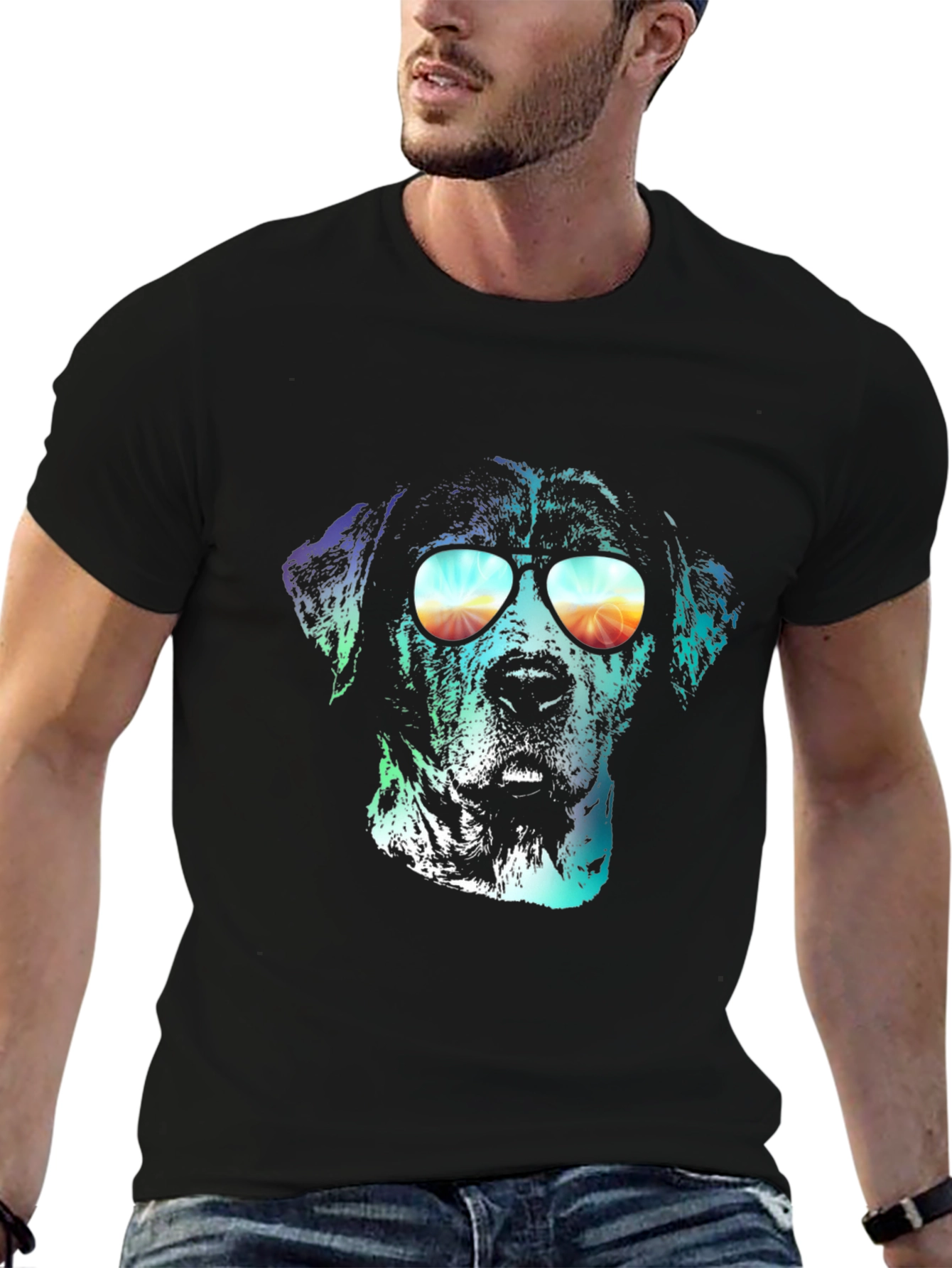 Black Cool Dog Graphic Tee - Black Cotton view 6