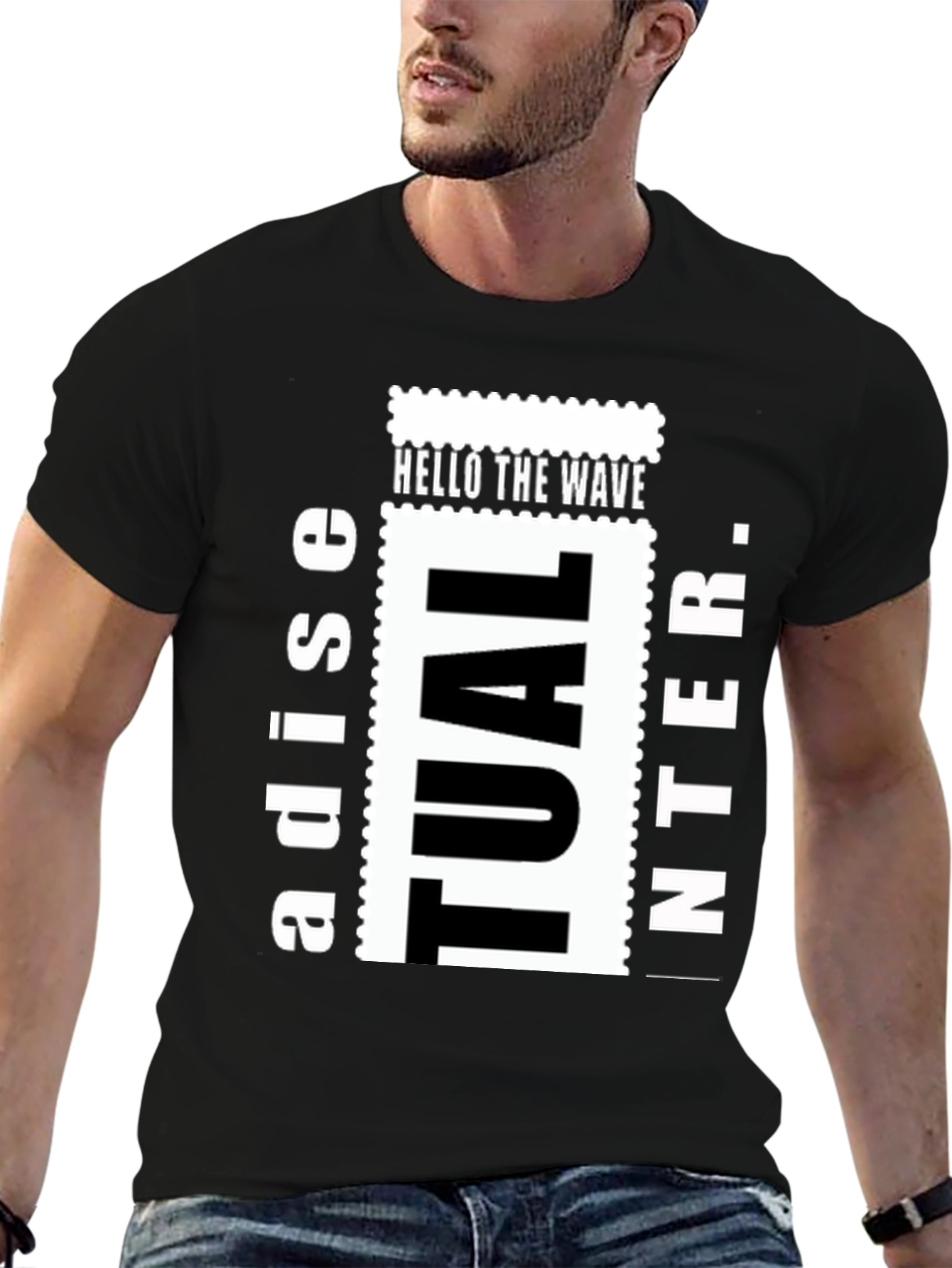 Black "Hello The Wave" Graphic Tee view 6