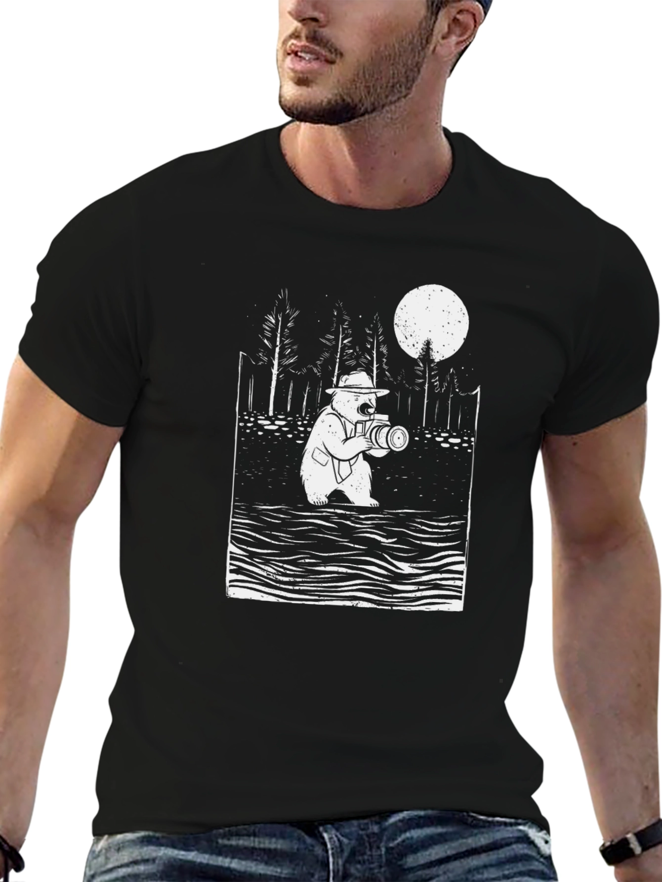 Black Bear Photographer Graphic Tee - Men's Black T-Shirt view 6