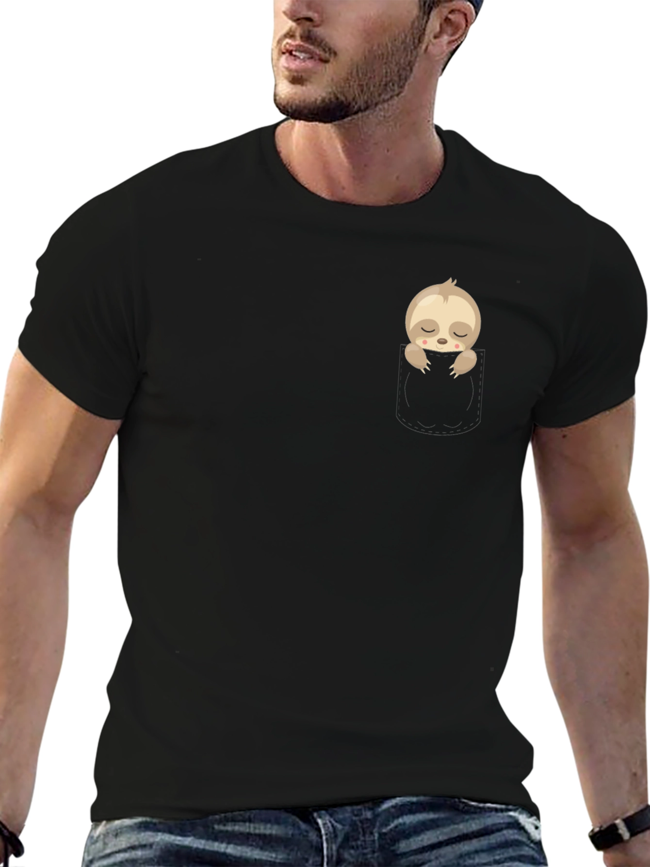 Black Sloth Pocket T-Shirt - Cute & Comfy! view 6